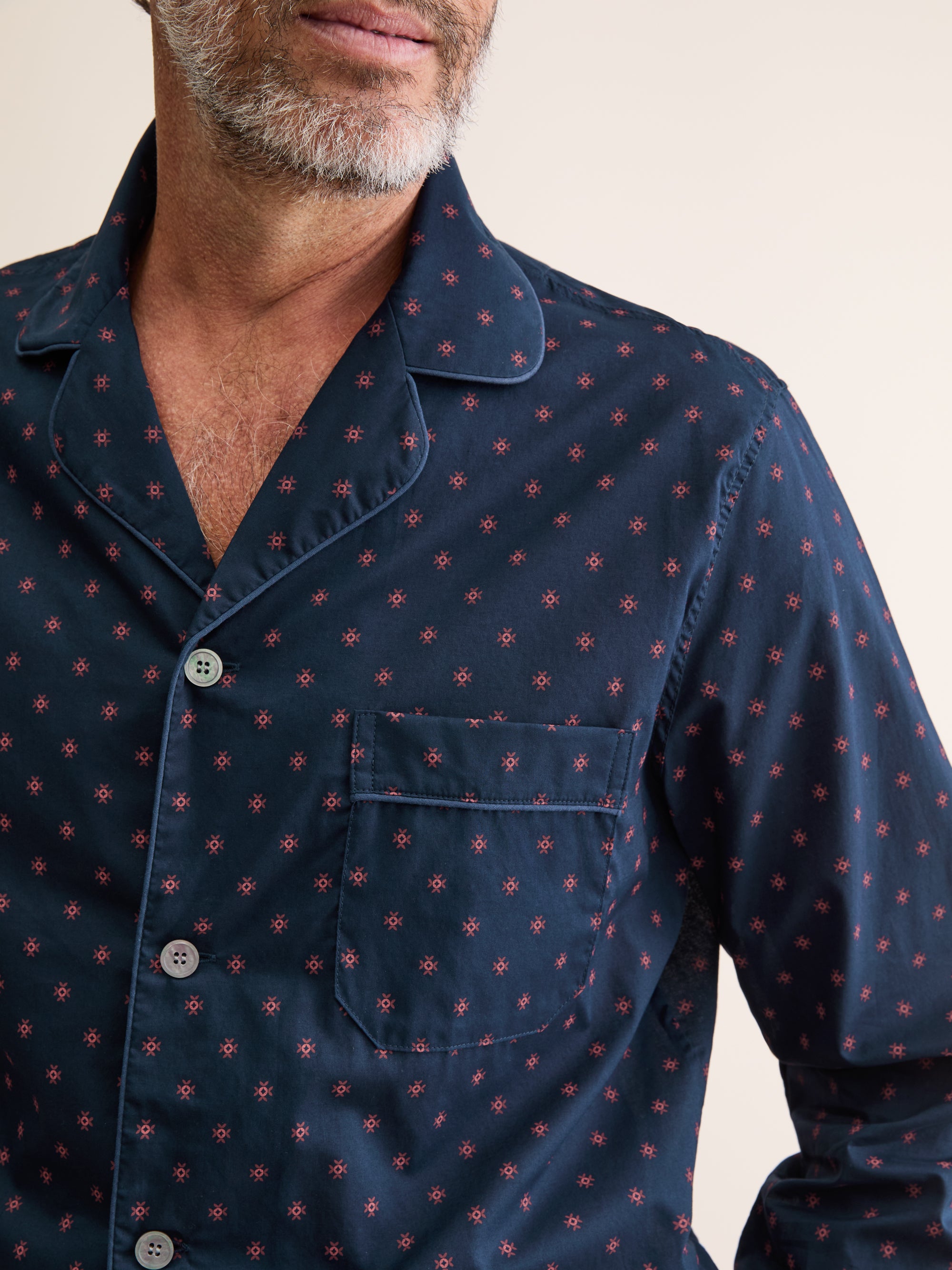 Men's Classic Fit Pyjamas Rose Star Motif Navy