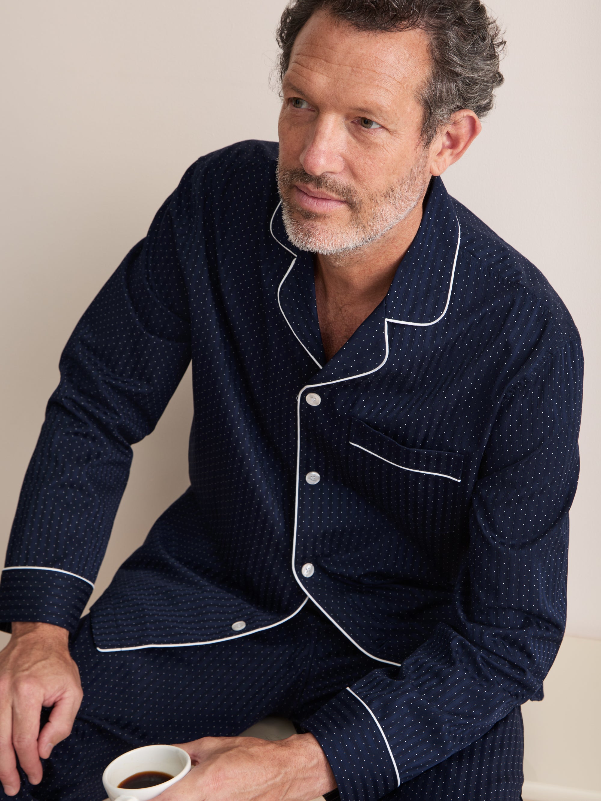 Royal Cotton Pyjamas Navy Blue Pin Dot Stripe