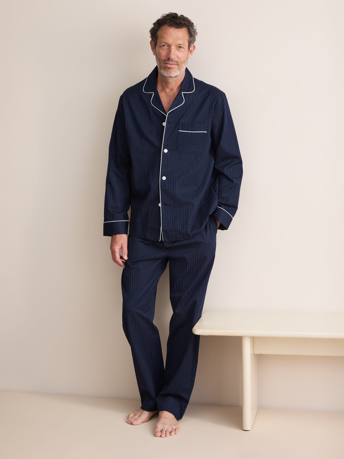Royal Cotton Pyjamas Navy Blue Pin Dot Stripe