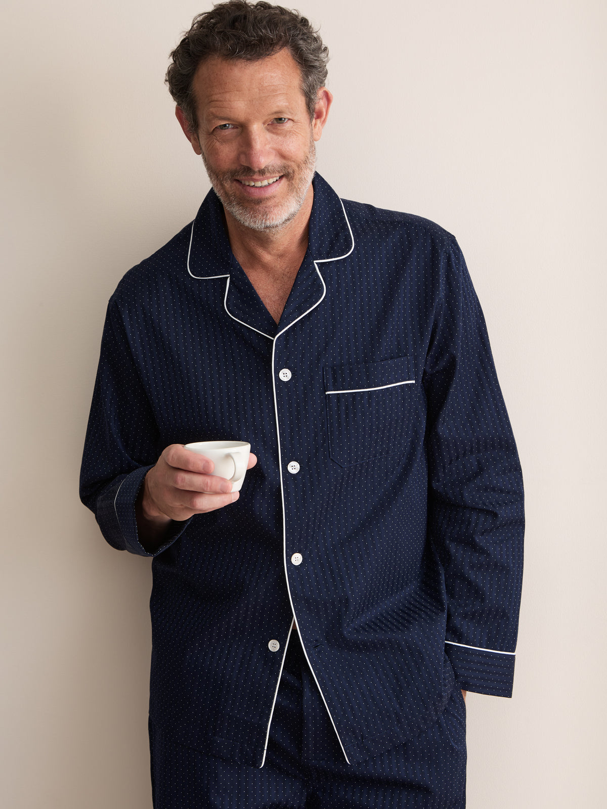 Royal Cotton Pyjamas Navy Blue Pin Dot Stripe