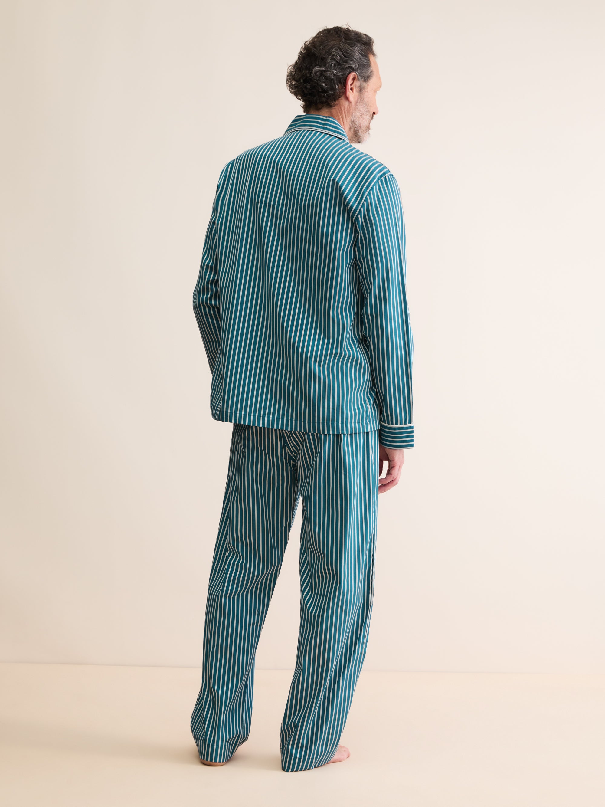 Men's Classic Fit Pyjamas Royal Cotton Teal & White Stripe