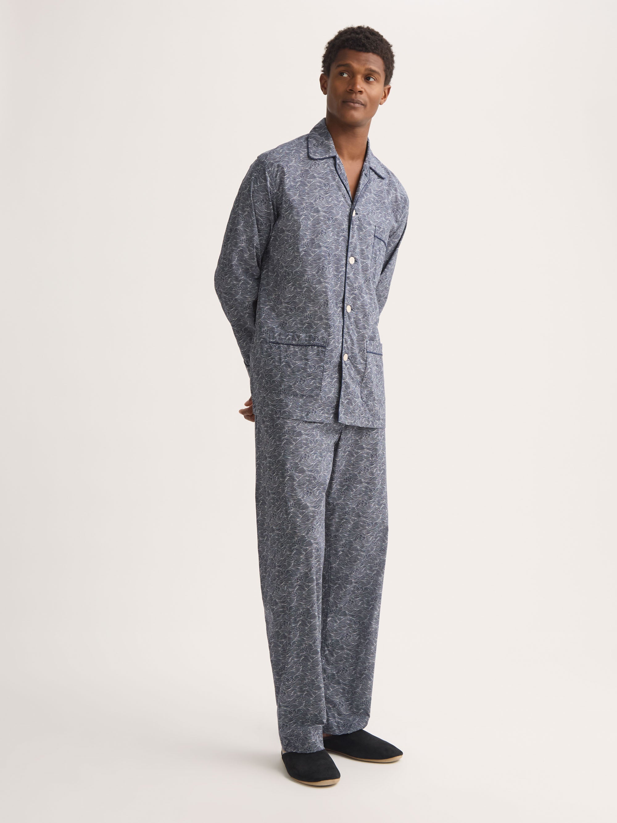 Men's Classic Fit Pyjamas Cotton Batiste Navy Blue Night Sky Print