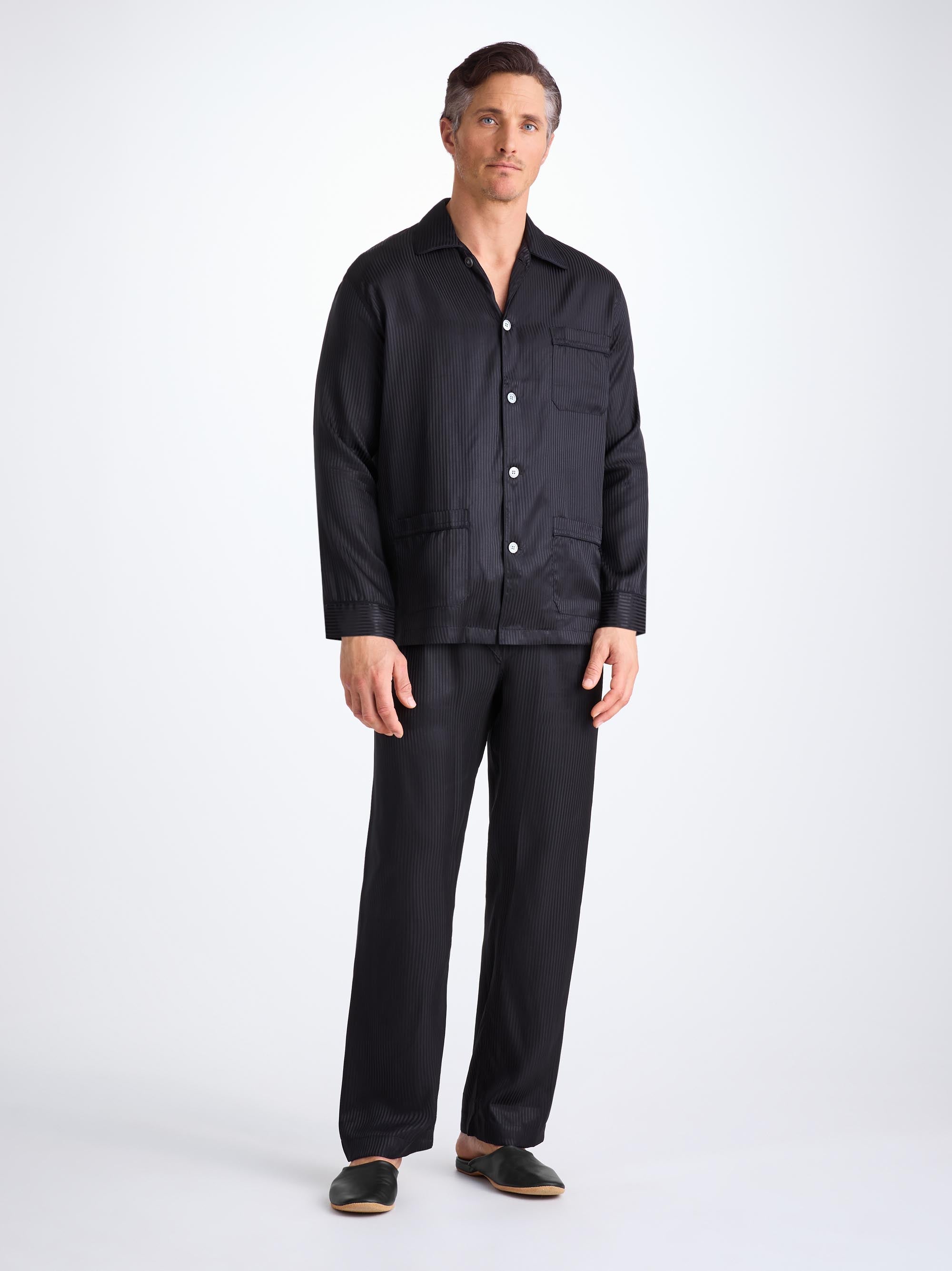 Men's Classic Fit Pyjamas Woburn 8 Silk Satin Black