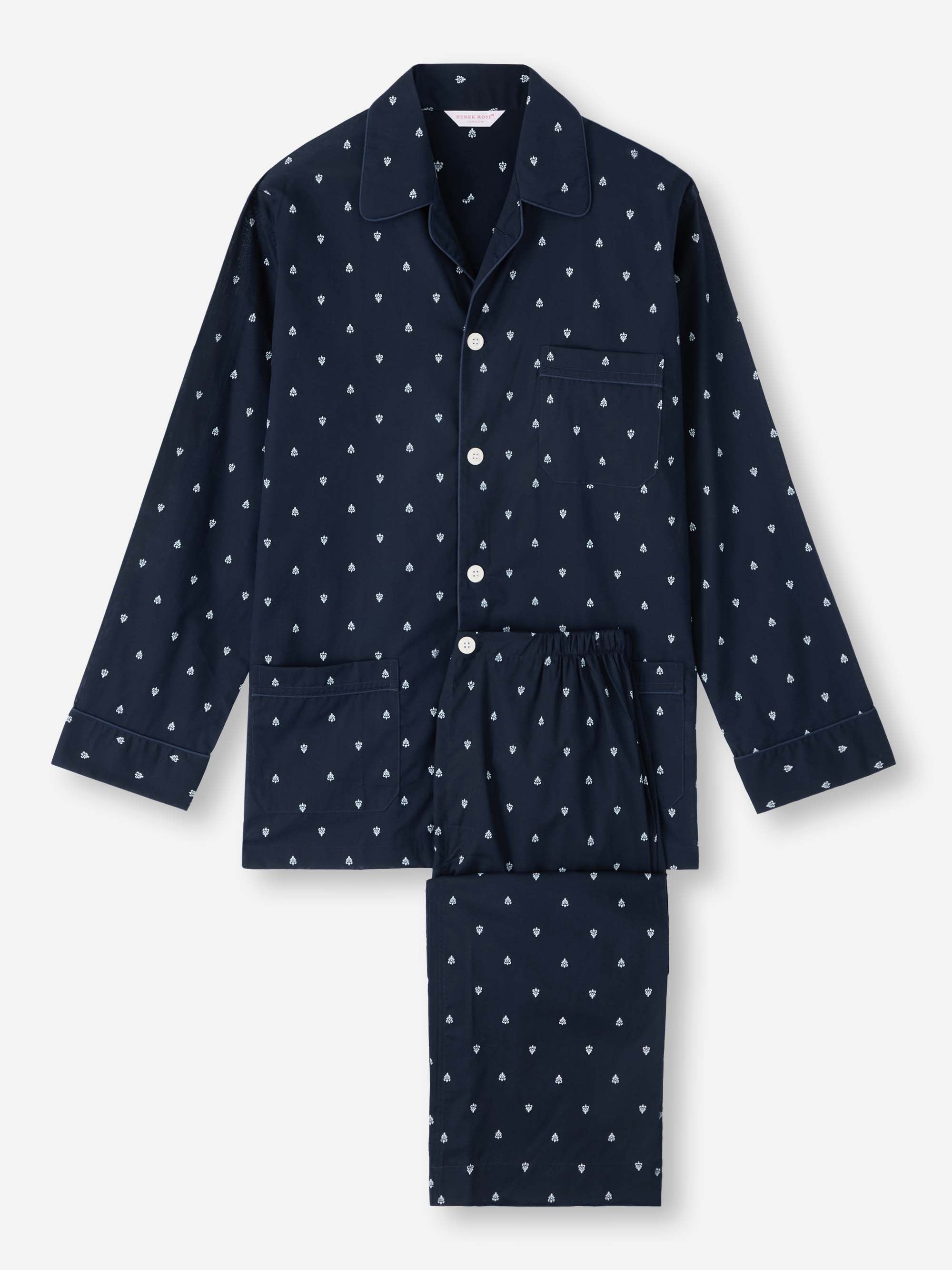 Men's Classic Fit Pyjamas Cotton Batiste Navy Paisley Motif