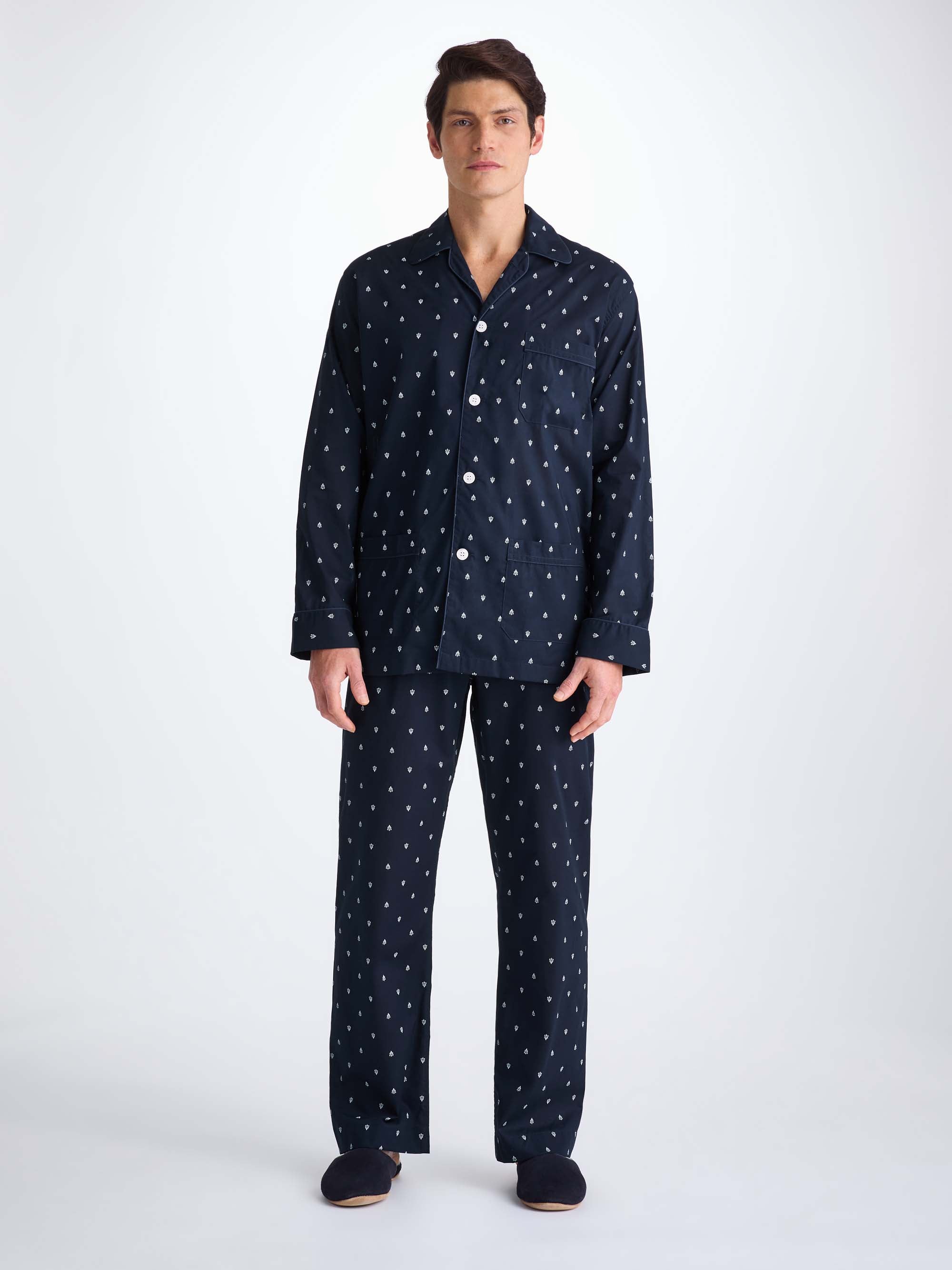 Men's Classic Fit Pyjamas Cotton Batiste Navy Paisley Motif