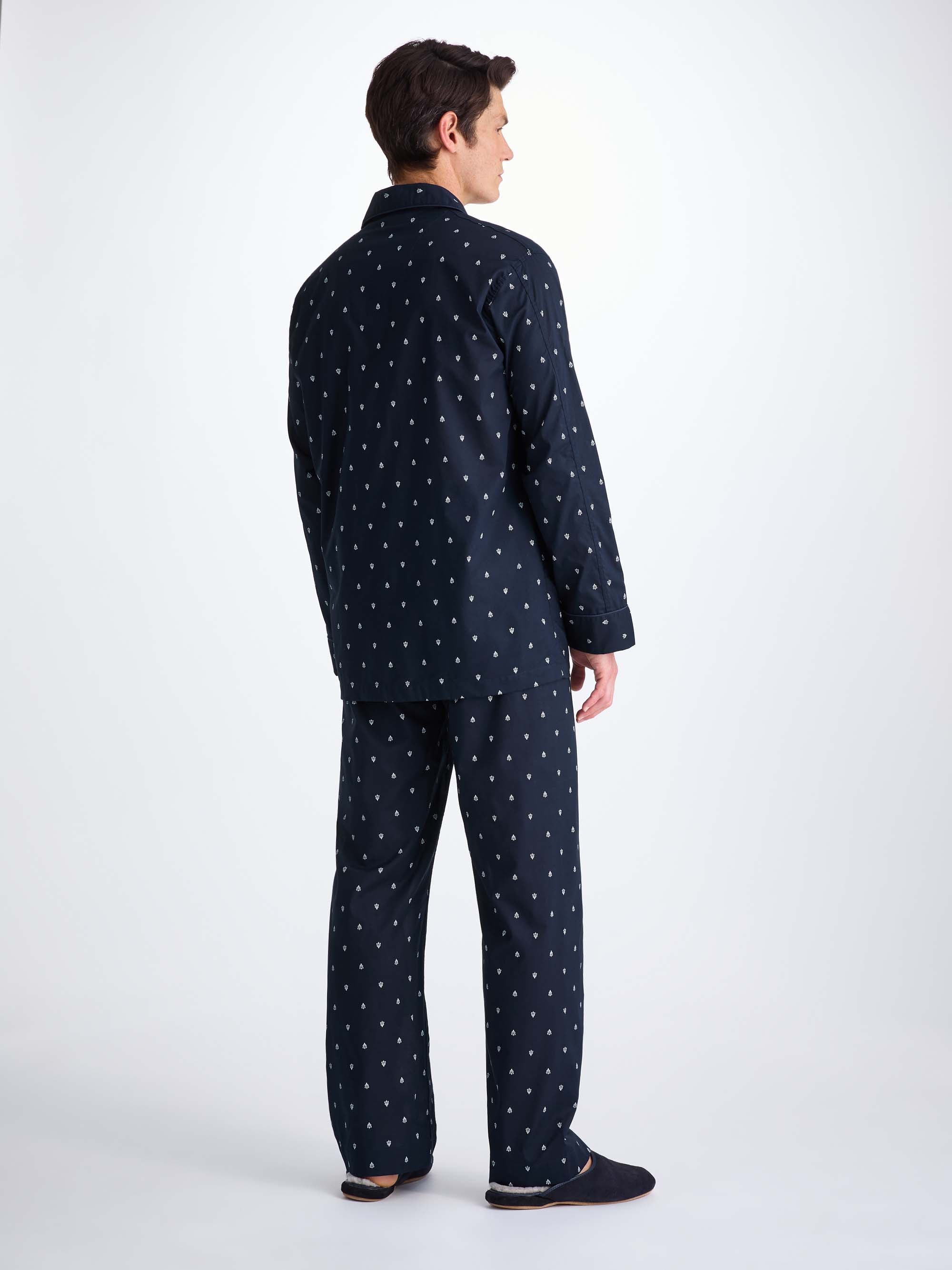 Men's Classic Fit Pyjamas Cotton Batiste Navy Paisley Motif