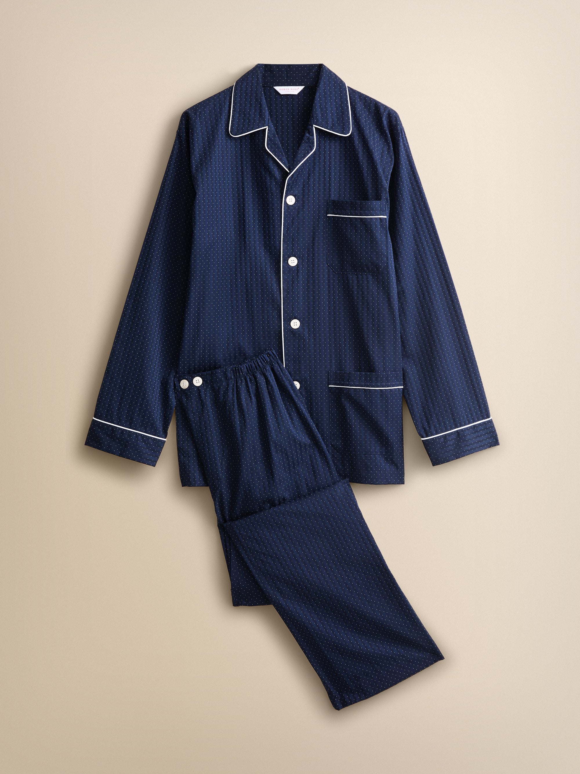 Royal Cotton Pyjamas Navy Blue Pin Dot Stripe