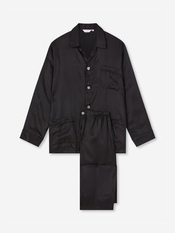 Men's Classic Fit Pyjamas Woburn 8 Silk Satin Black