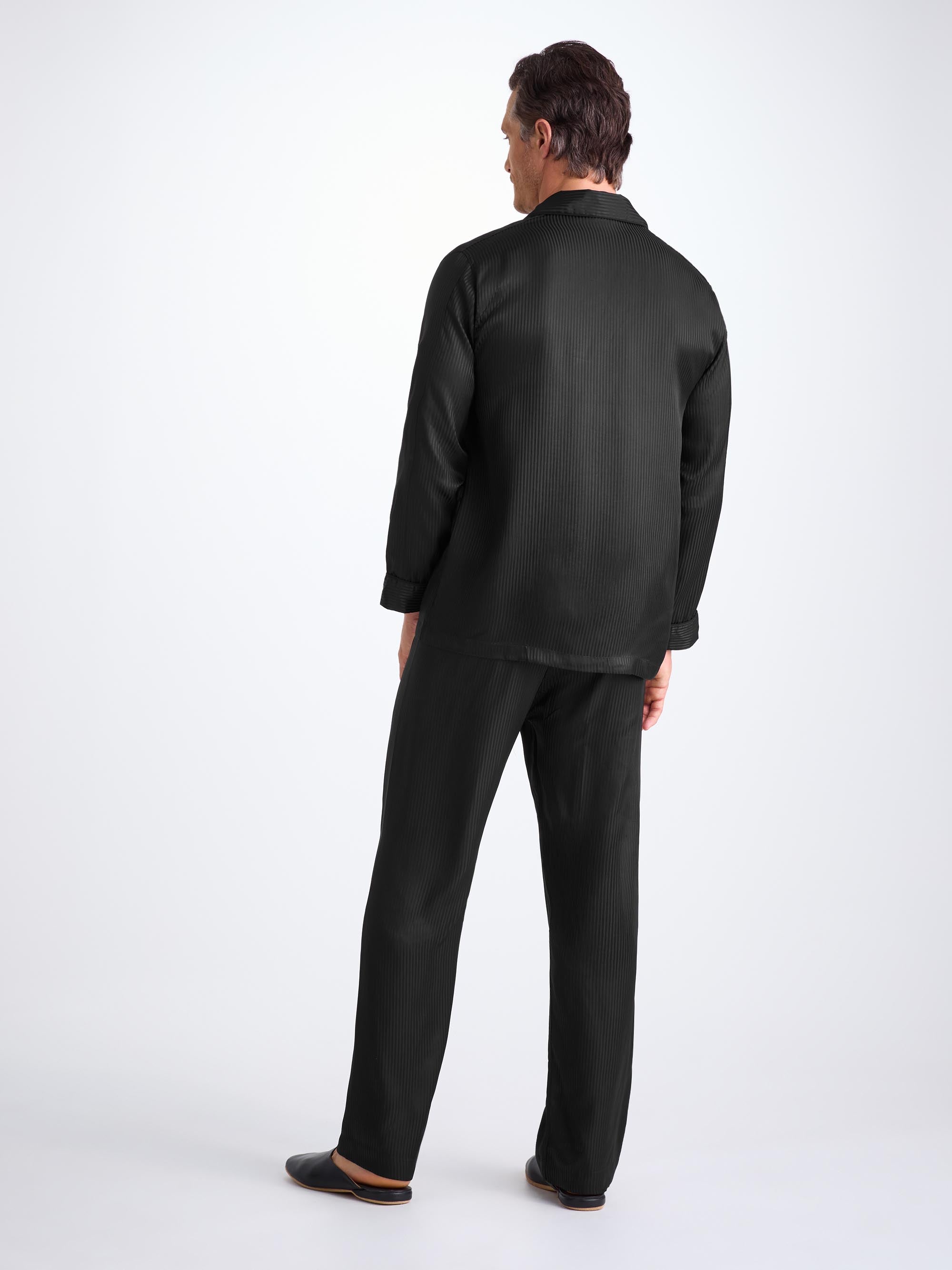 Men's Classic Fit Pyjamas Woburn 8 Silk Satin Black