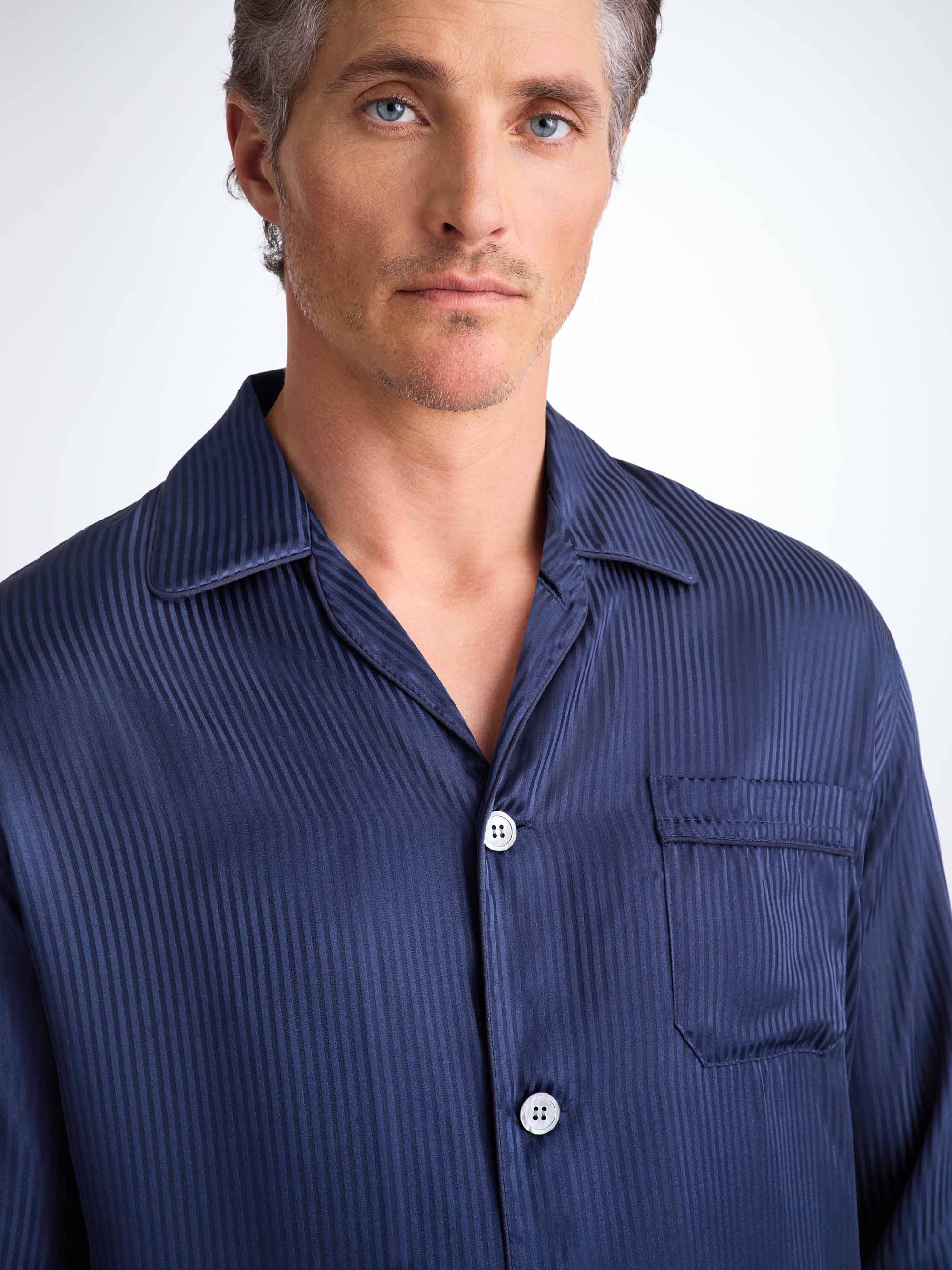 Men's Classic Fit Pajamas Woburn 8 Silk Satin Navy