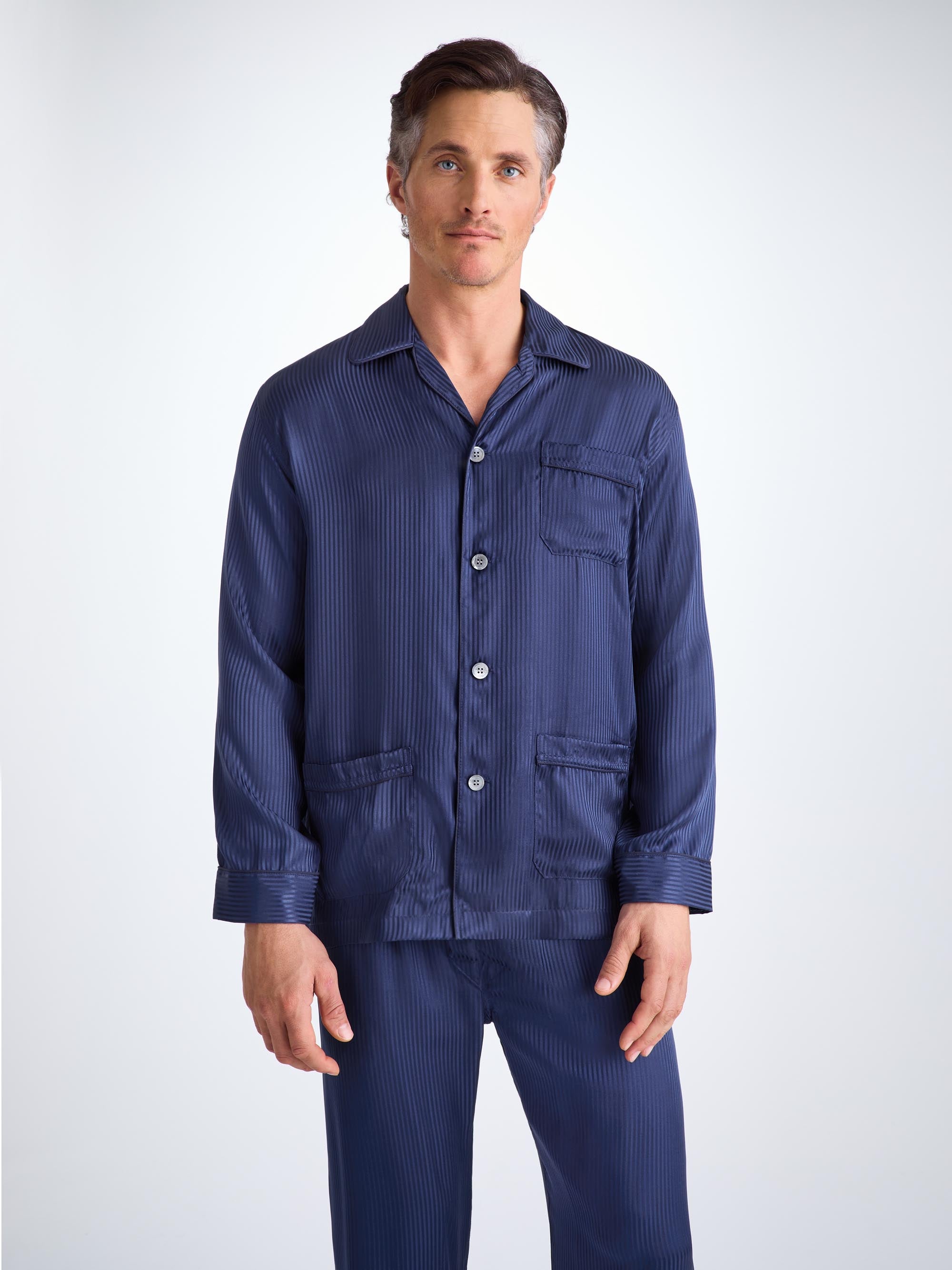 Men's Classic Fit Pajamas Woburn 8 Silk Satin Navy