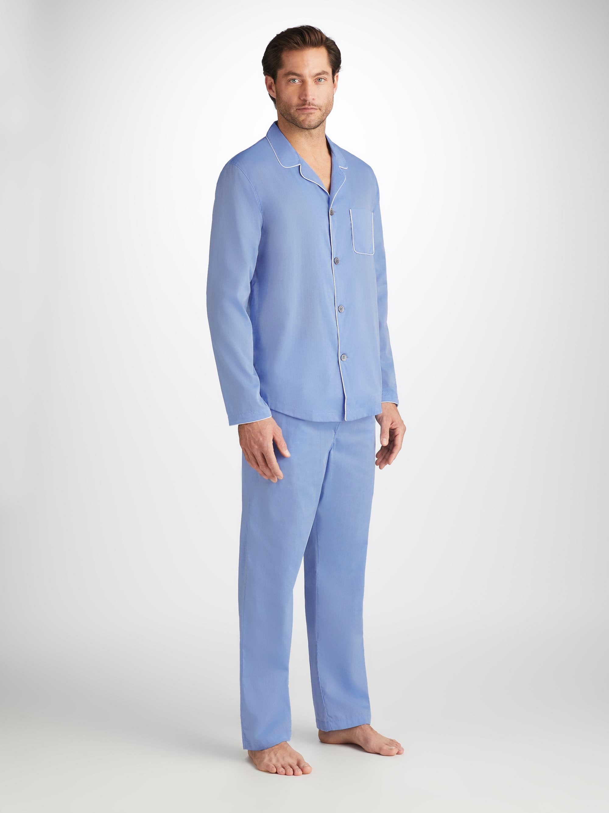 Men's Modern Fit Pyjamas Amalfi Cotton Batiste Blue