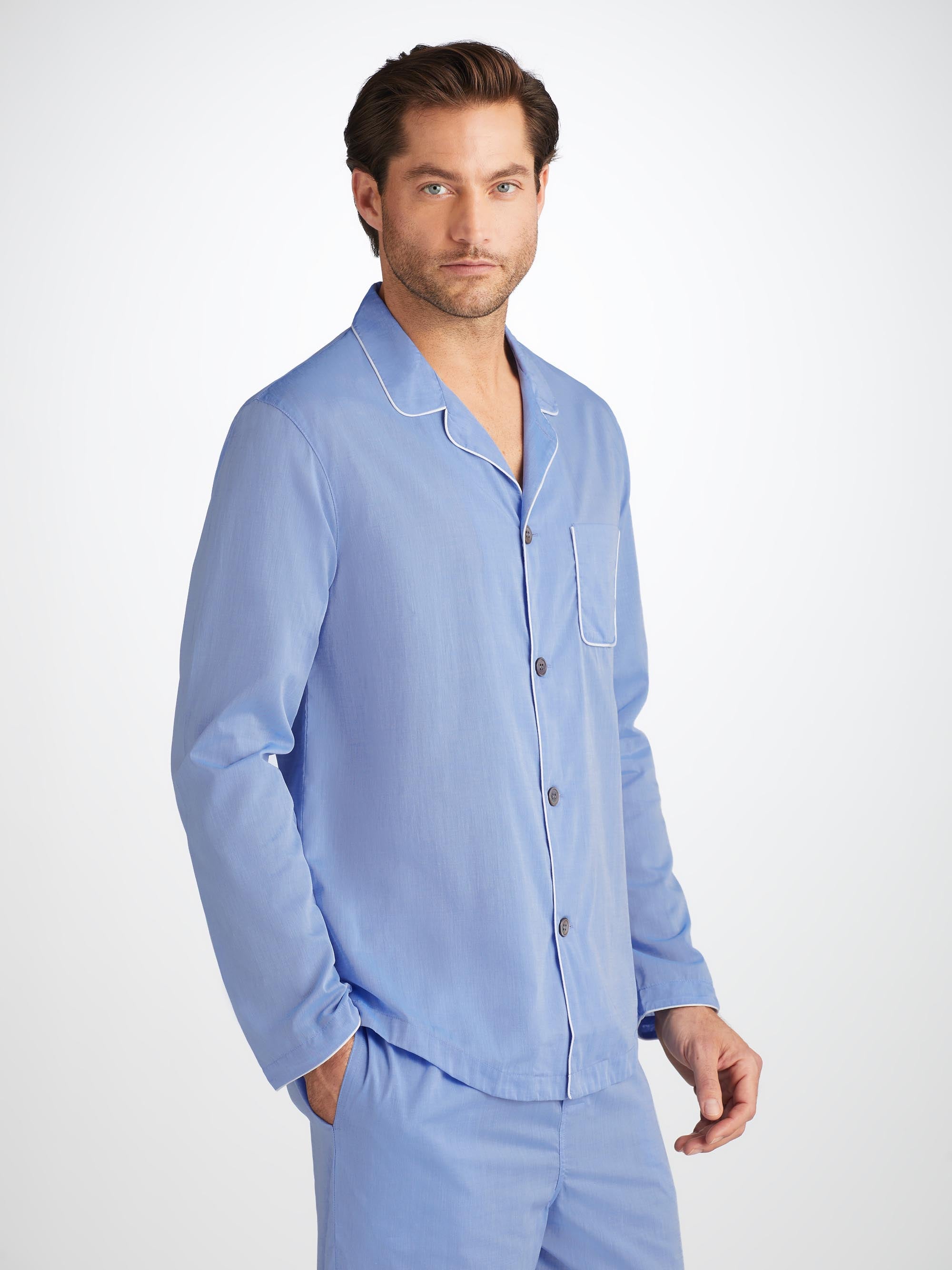 Men's Modern Fit Pyjamas Amalfi Cotton Batiste Blue