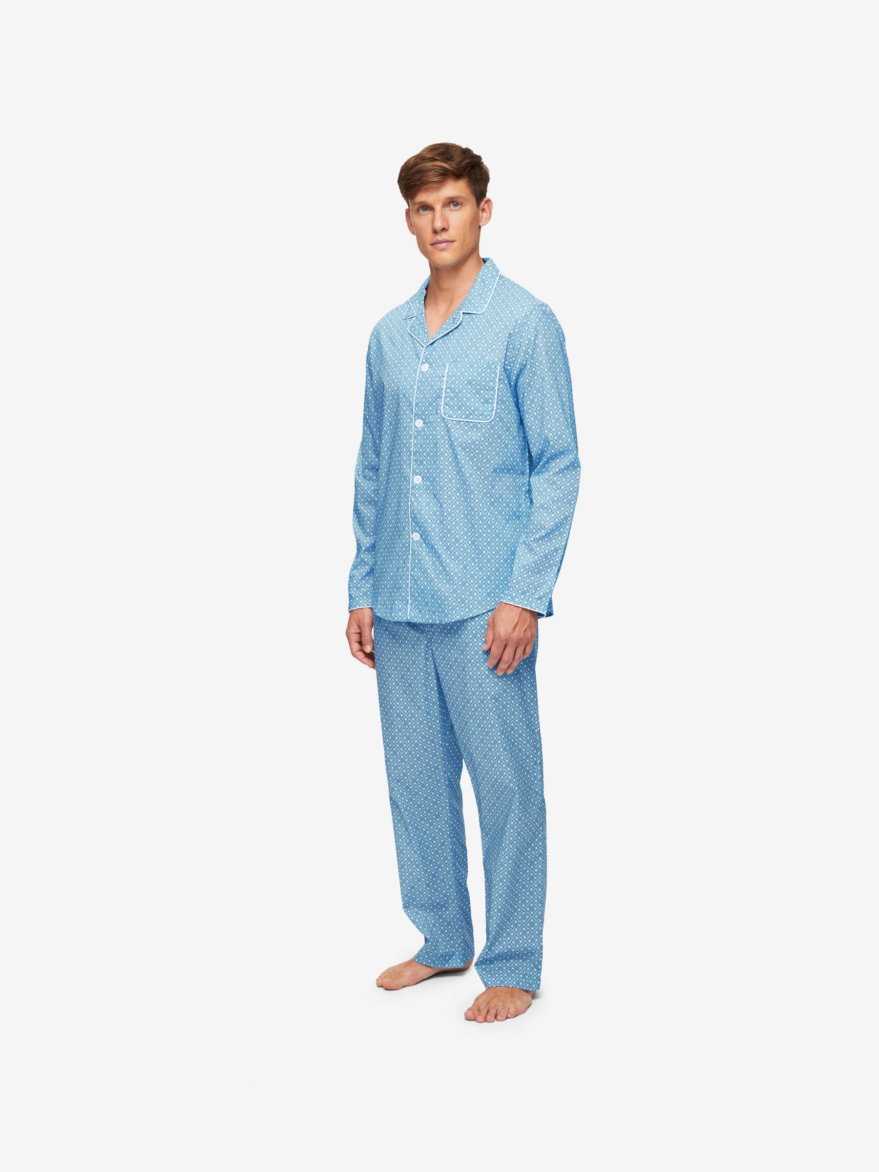 Men's Modern Fit Pyjamas Ledbury 56 Cotton Batiste Blue