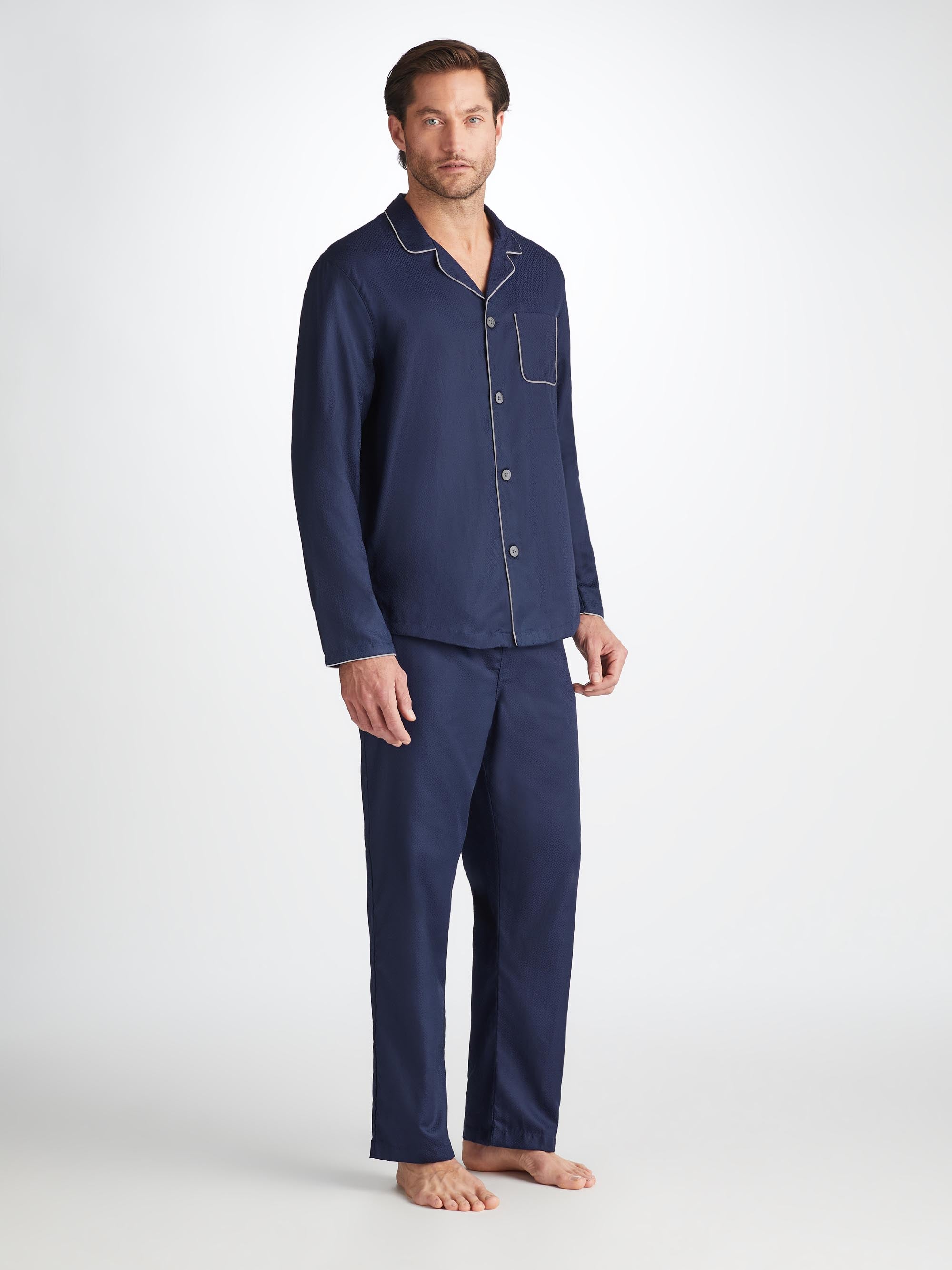 Men's Modern Fit Pyjamas Lombard 6 Cotton Jacquard Navy