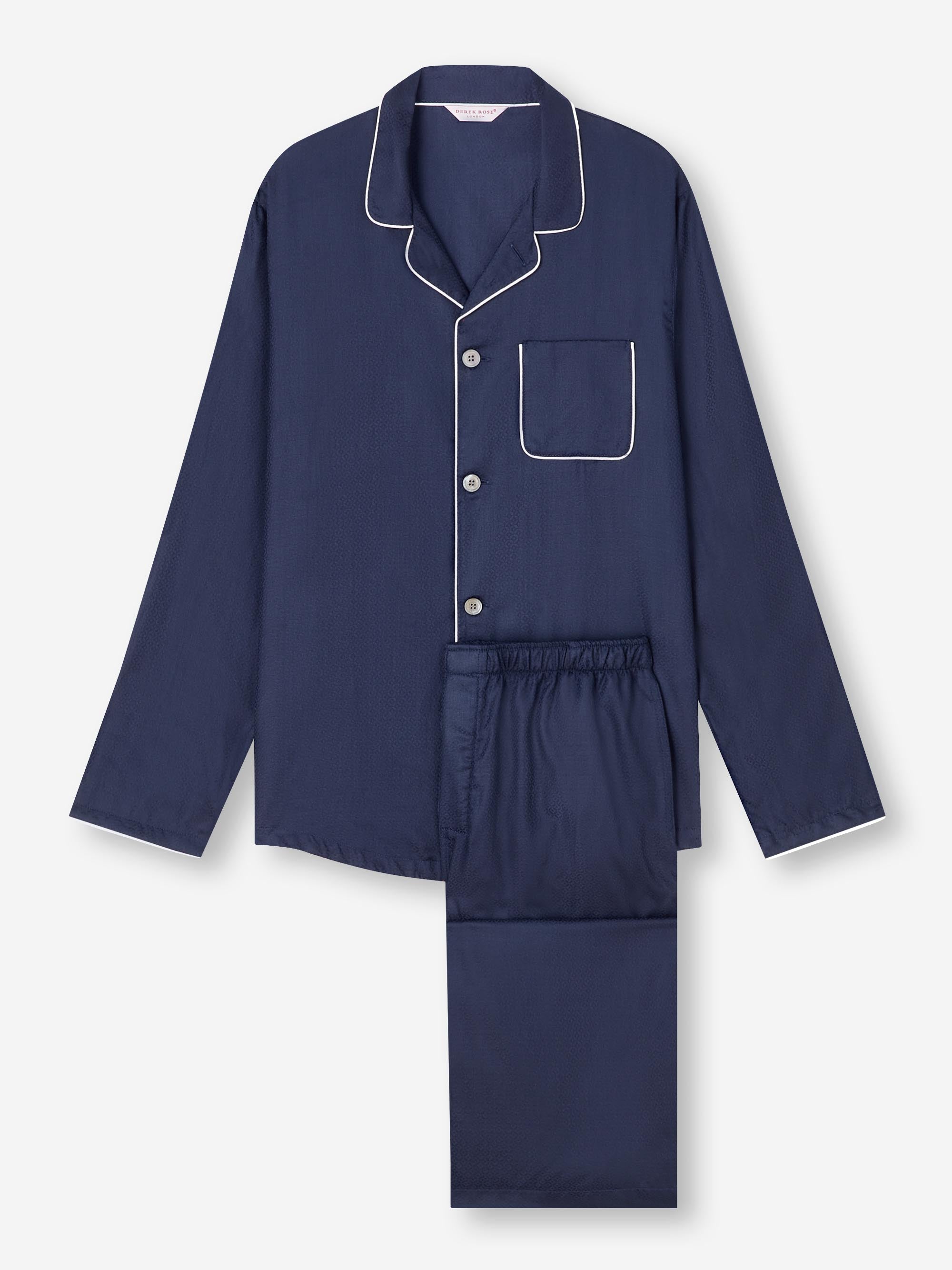 Men's Modern Fit Pyjamas Lombard 6 Cotton Jacquard Navy