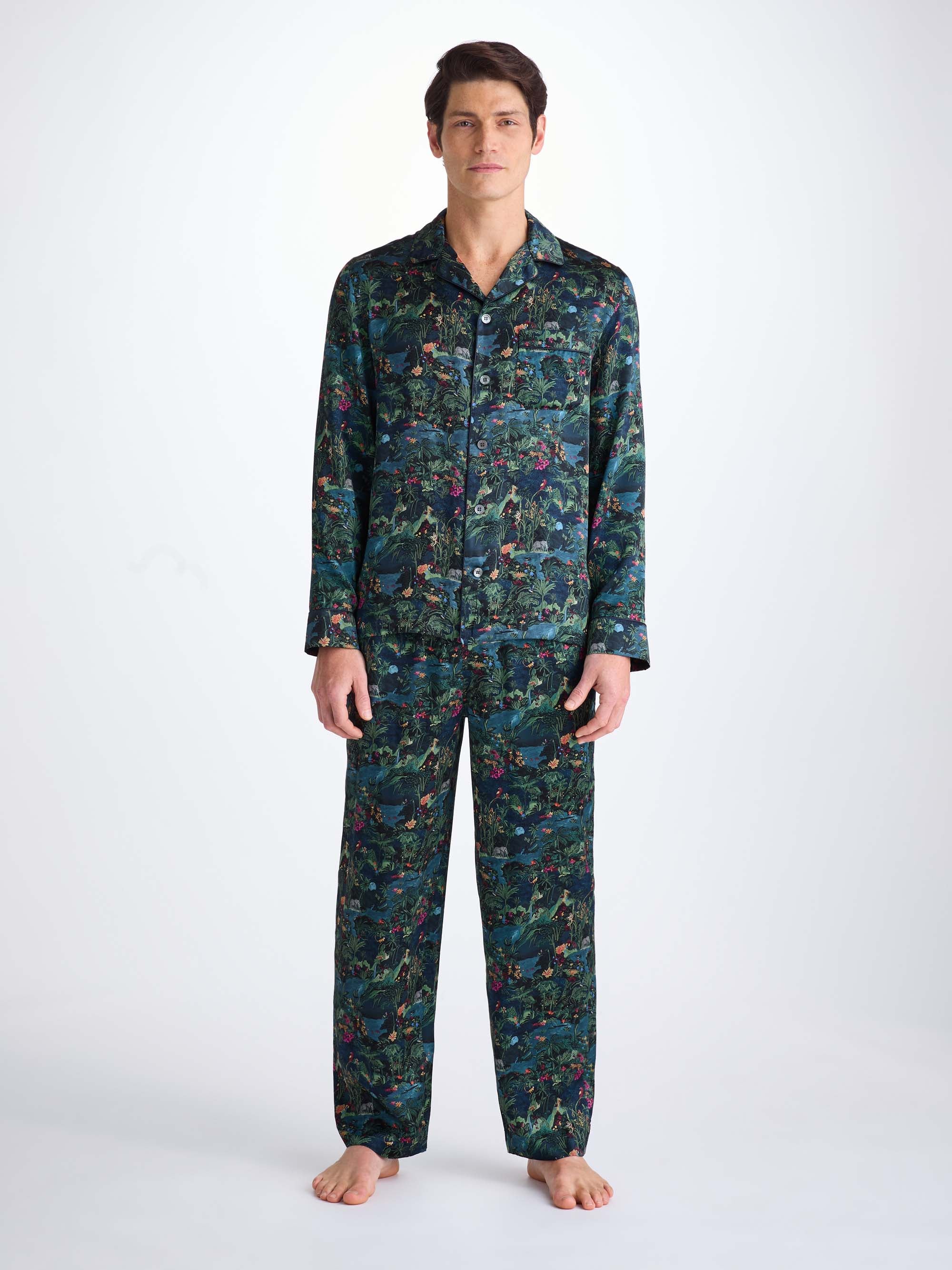 Men's Pyjamas Silk Satin Multi Midnight Jungle Print