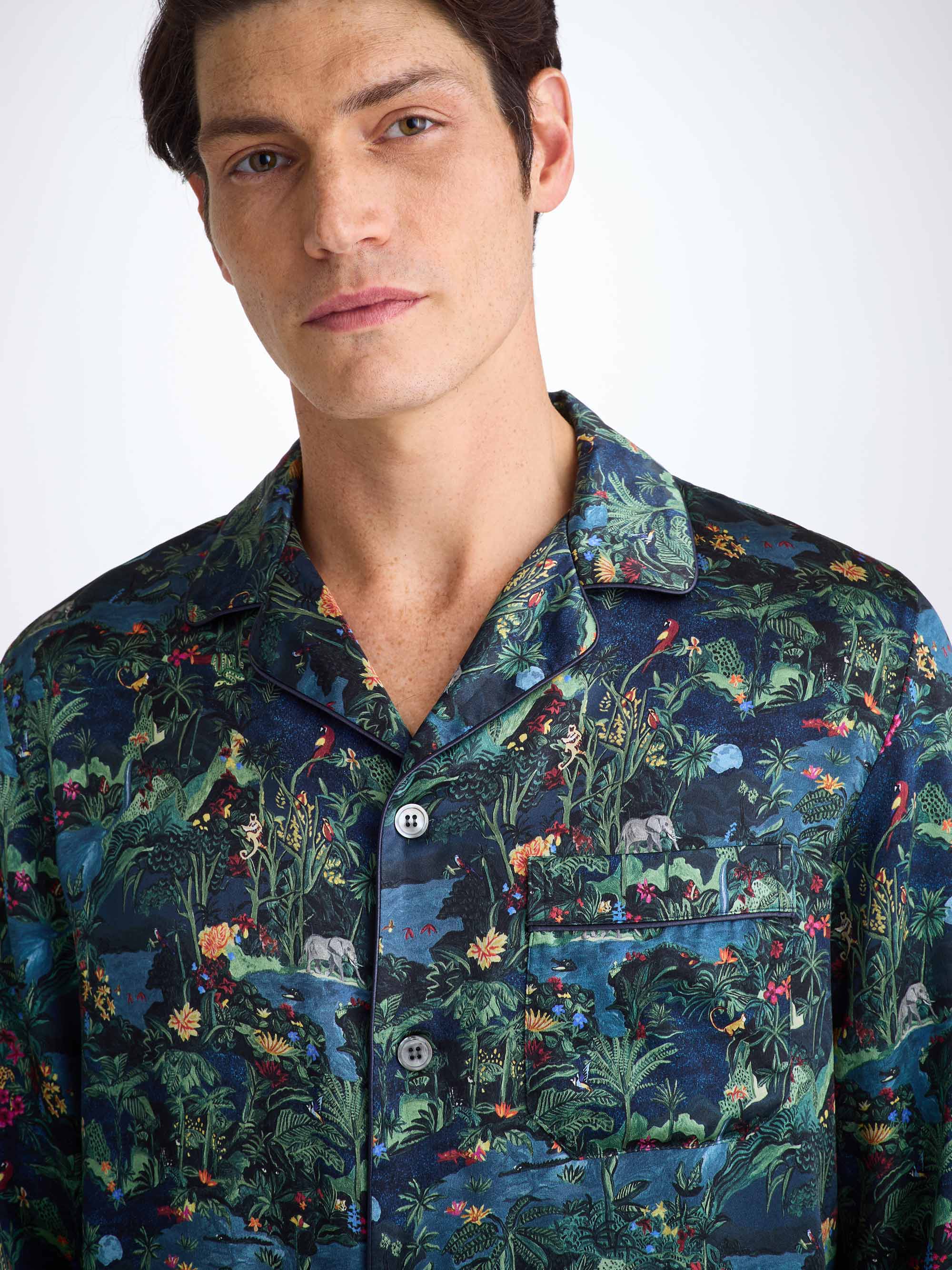Men's Pyjamas Silk Satin Multi Midnight Jungle Print