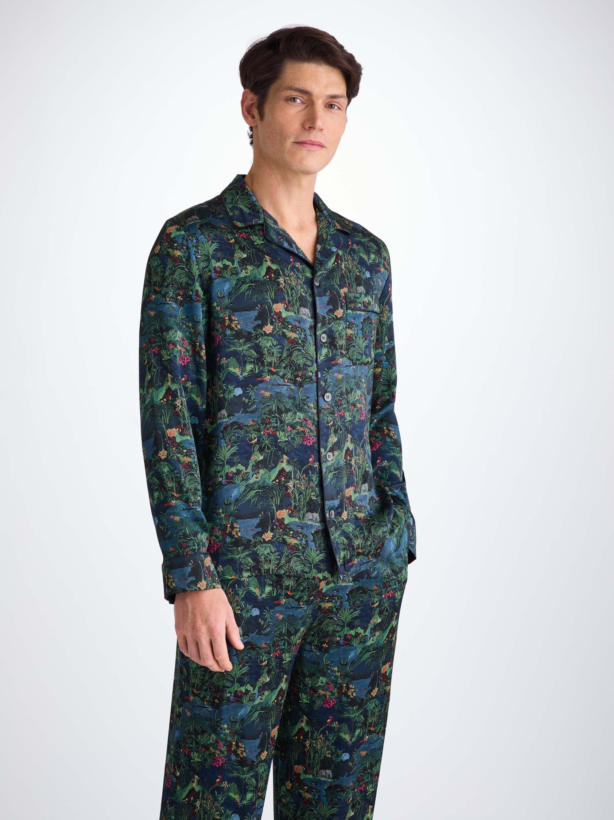 Men's Pyjamas Silk Satin Multi Midnight Jungle Print