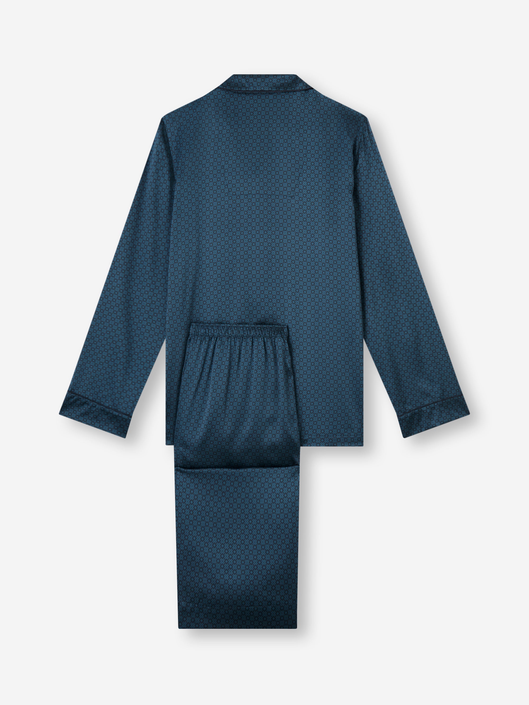 Men's Silk Pyjamas London Geo Cross Blue & Teal