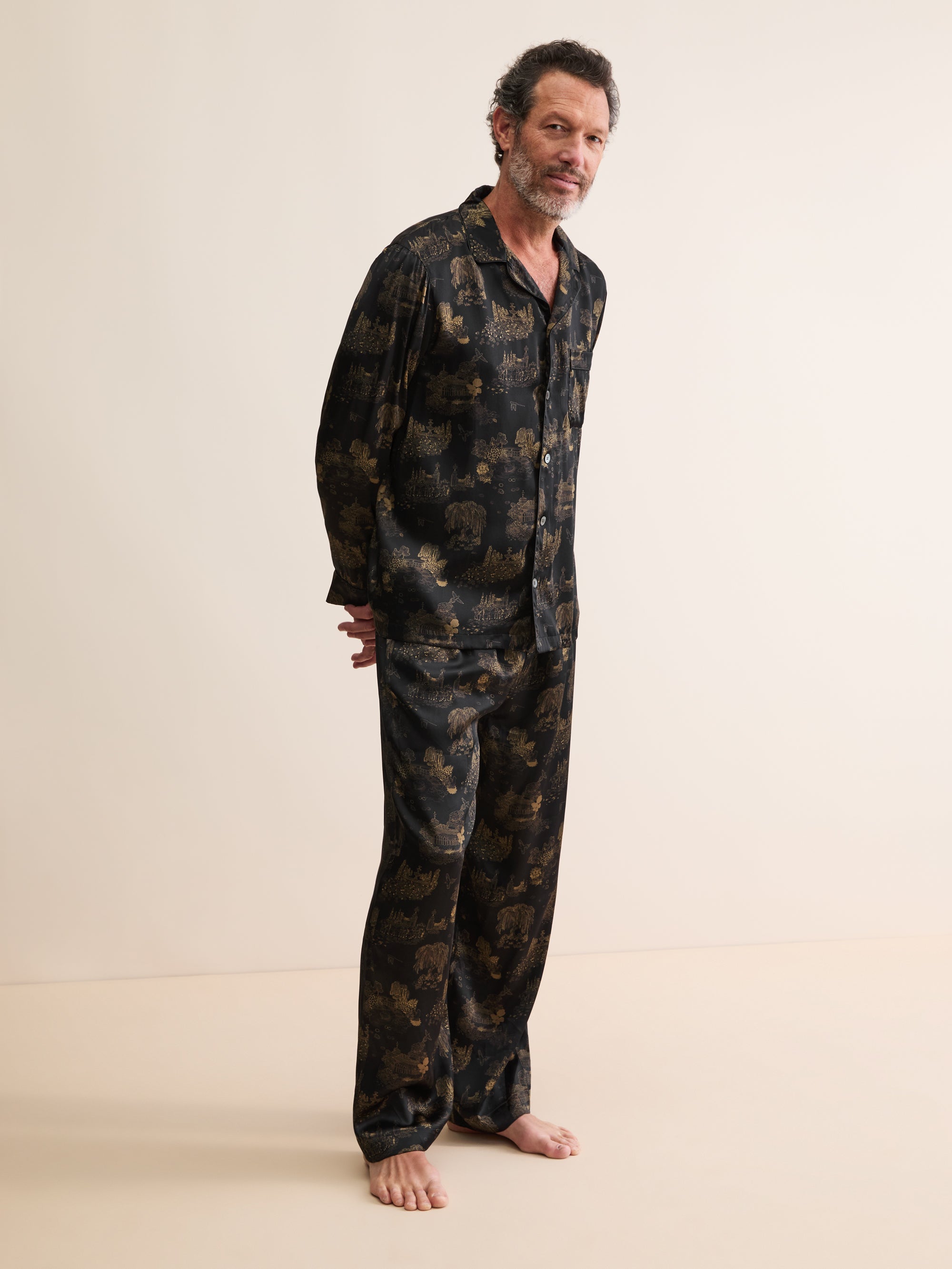 Men's Silk Pyjamas London Toile Black