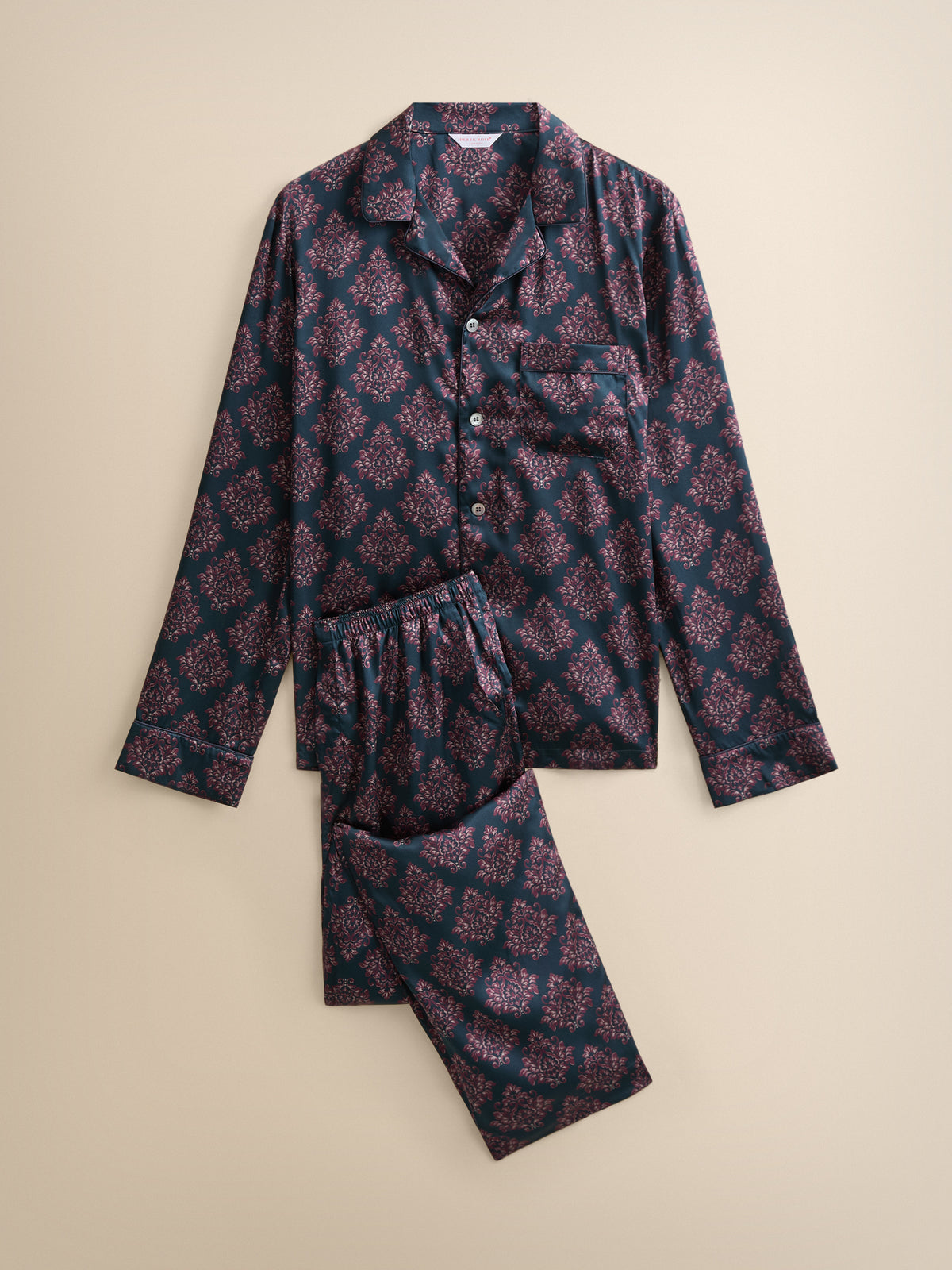 Brindisi Silk Pyjamas Midnight Navy & Wine Damask