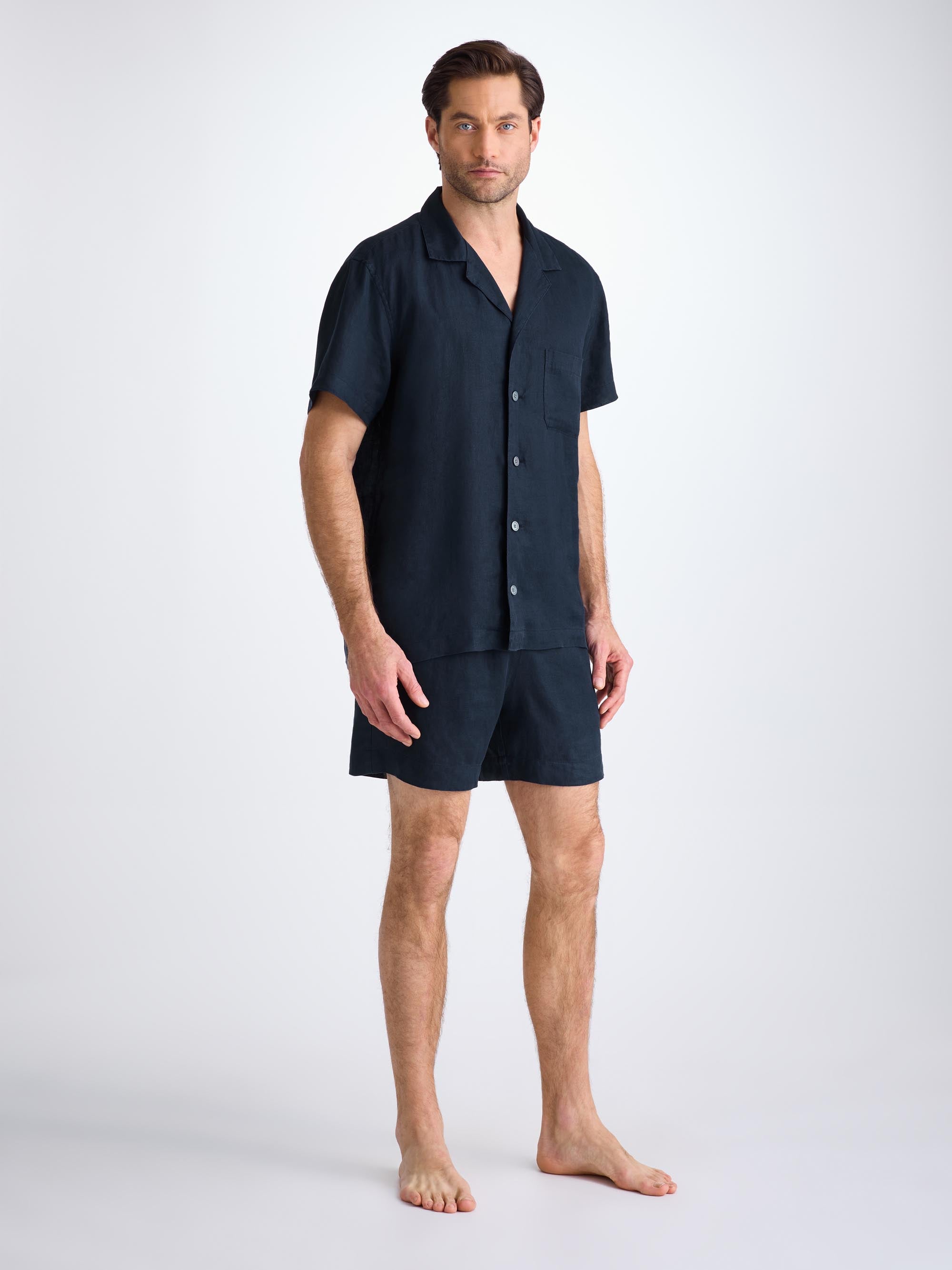 Men's Short Pyjamas Sicily Linen Navy