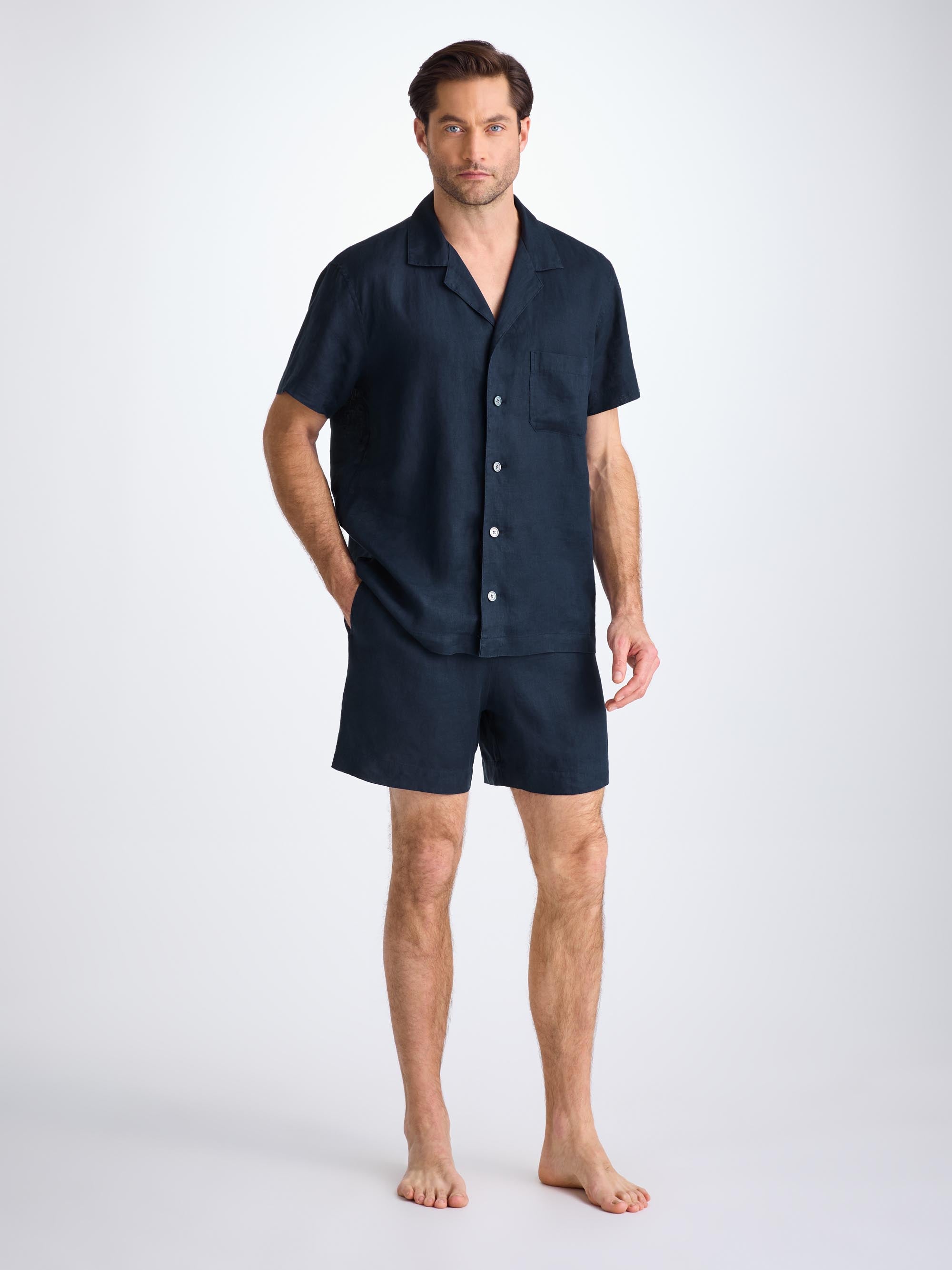 Men's Short Pyjamas Sicily Linen Navy
