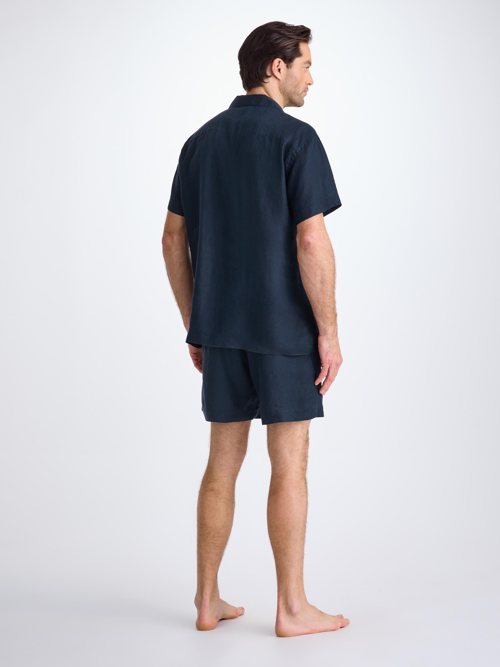 Men's Short Pyjamas Sicily Linen Navy