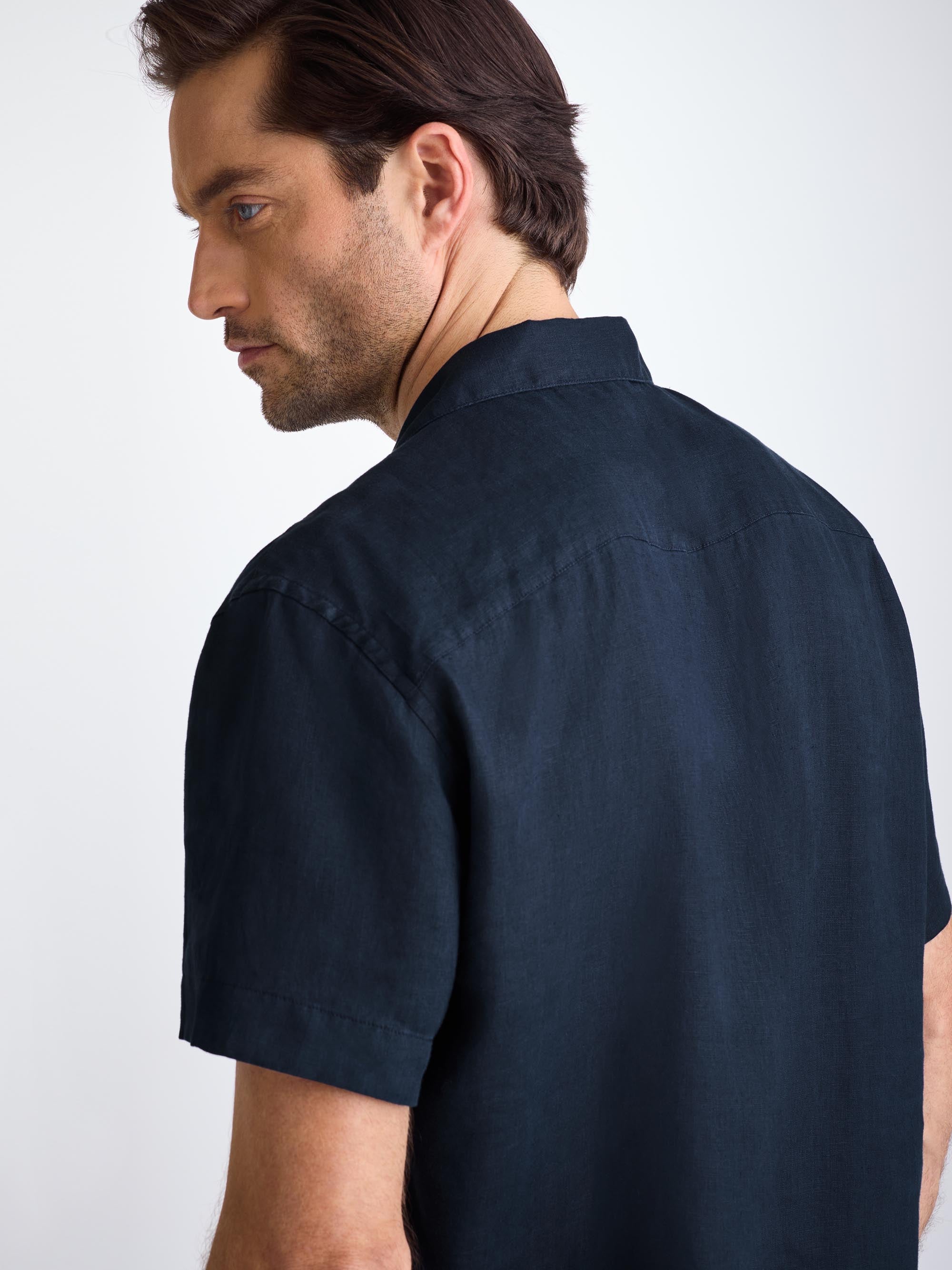 Men's Short Pyjamas Sicily Linen Navy