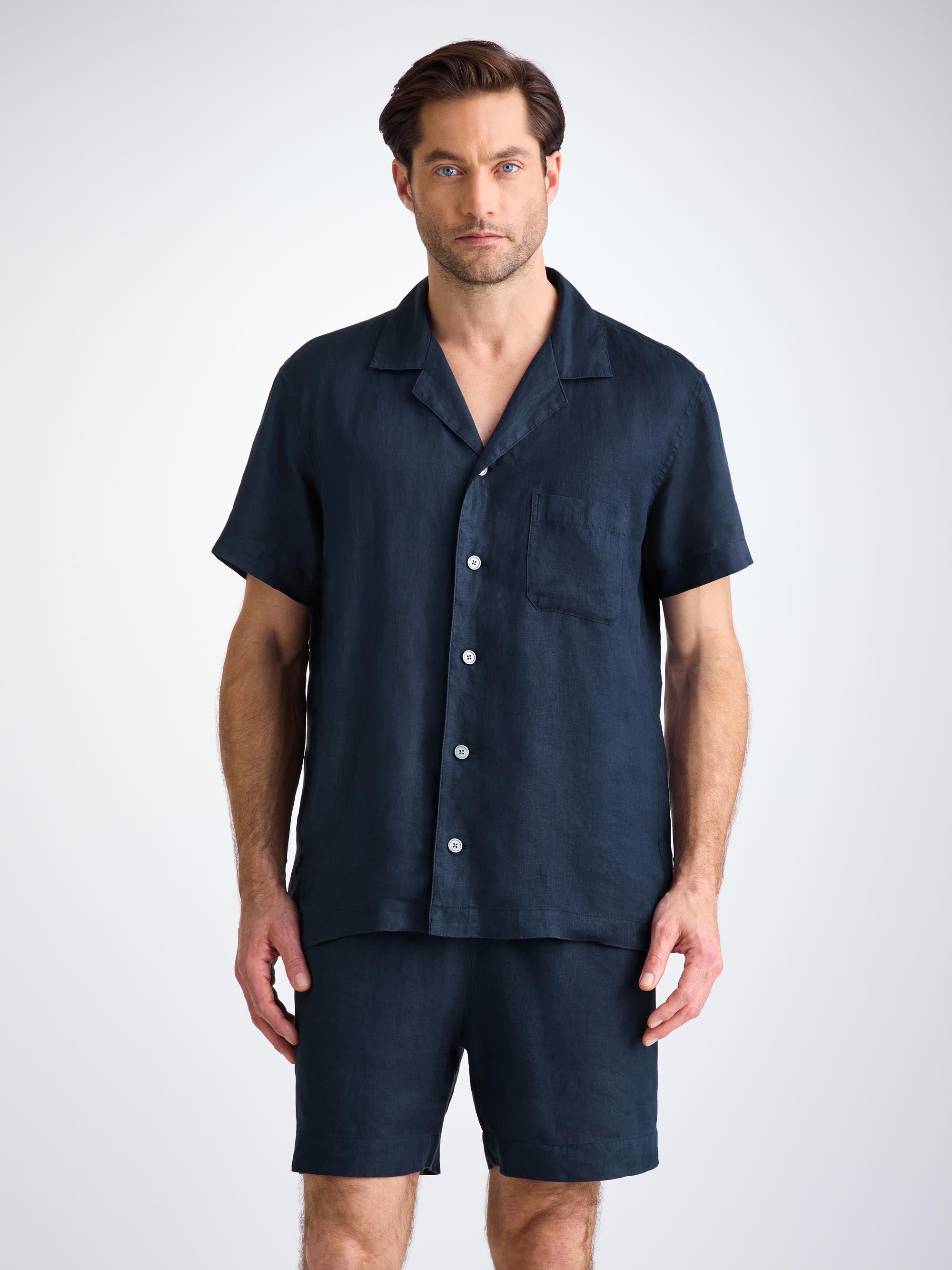 Men's Short Pyjamas Sicily Linen Navy
