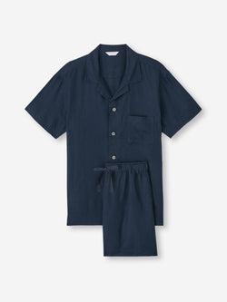 Men's Short Pyjamas Sicily Linen Navy