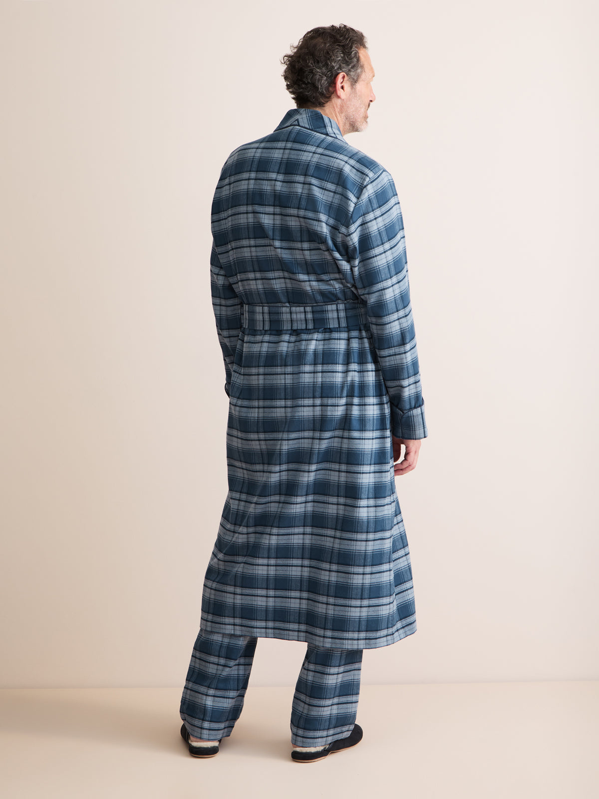 Kelburn Brushed Cotton Dressing Gown Blue Check