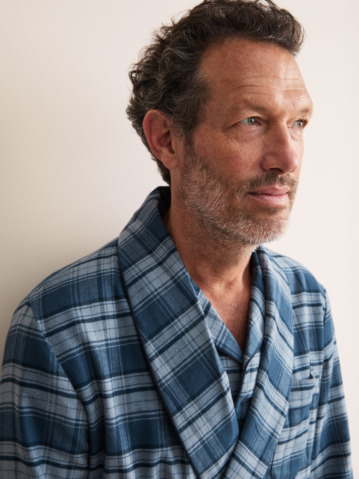 Kelburn Brushed Cotton Dressing Gown Blue Check