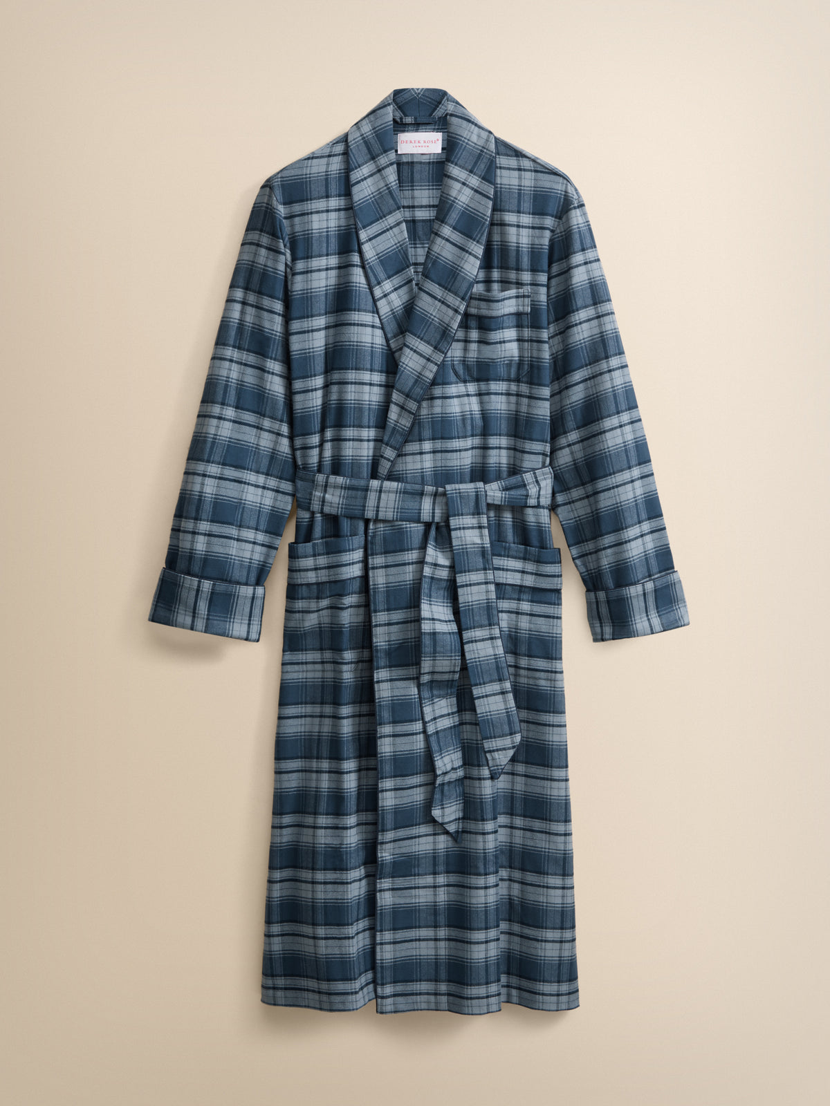 Kelburn Brushed Cotton Dressing Gown Blue Check