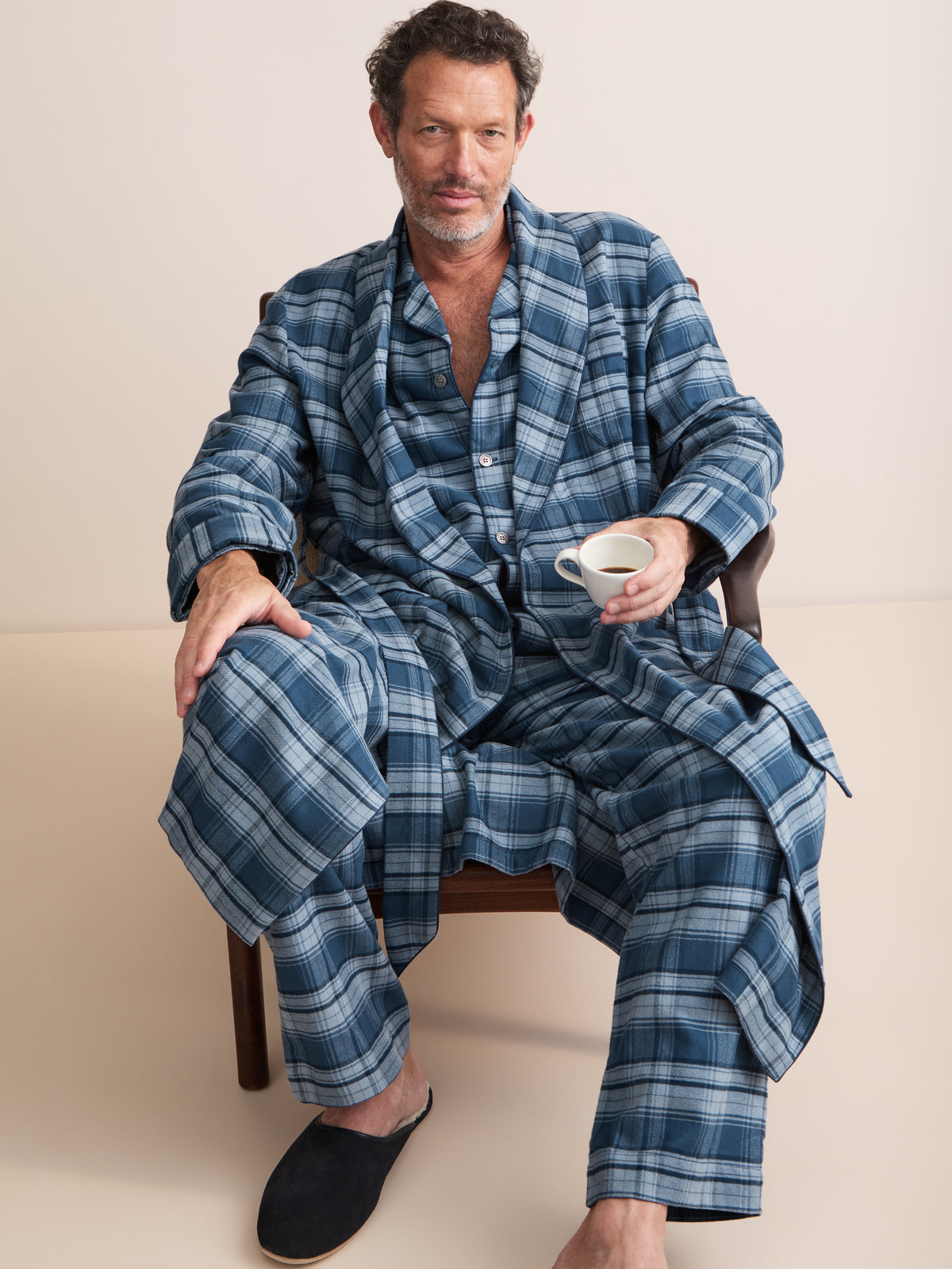 Kelburn Brushed Cotton Dressing Gown Blue Check