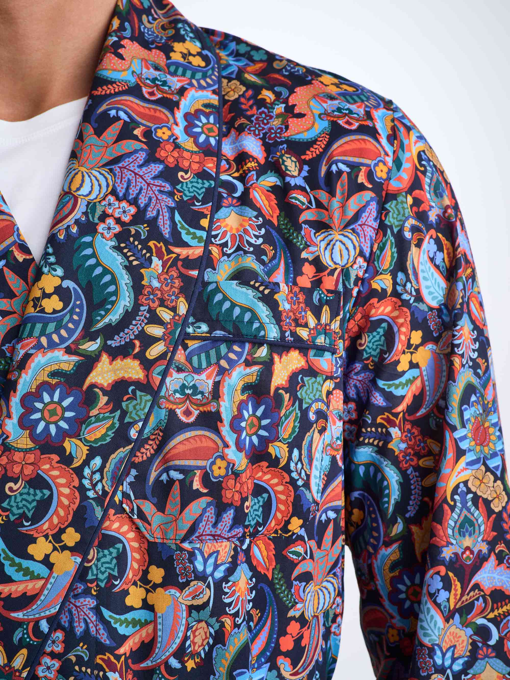 Men's Dressing Gown Cotton Batiste Multi Jungle Paisley Print
