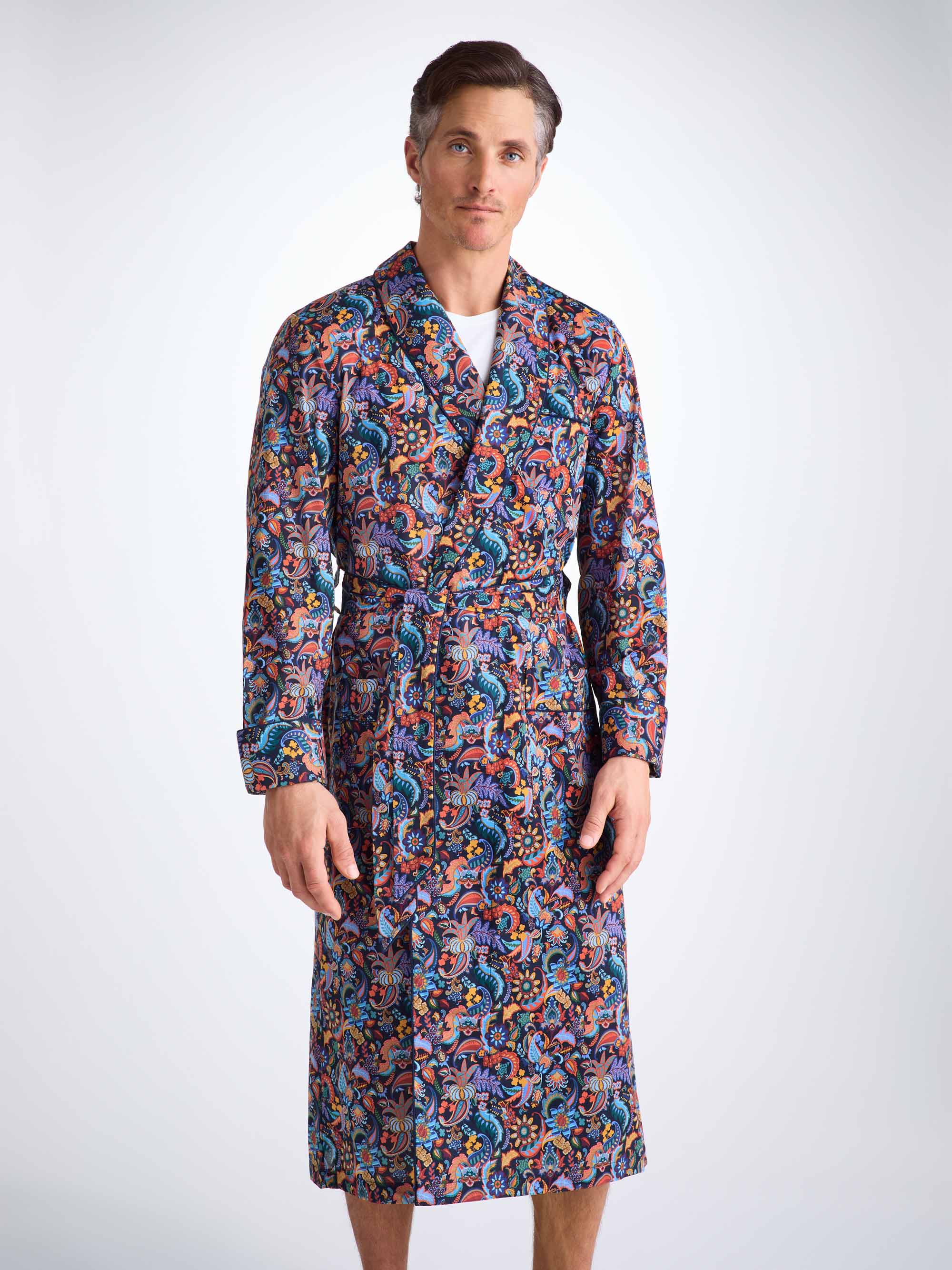 Men's Dressing Gown Cotton Batiste Multi Jungle Paisley Print