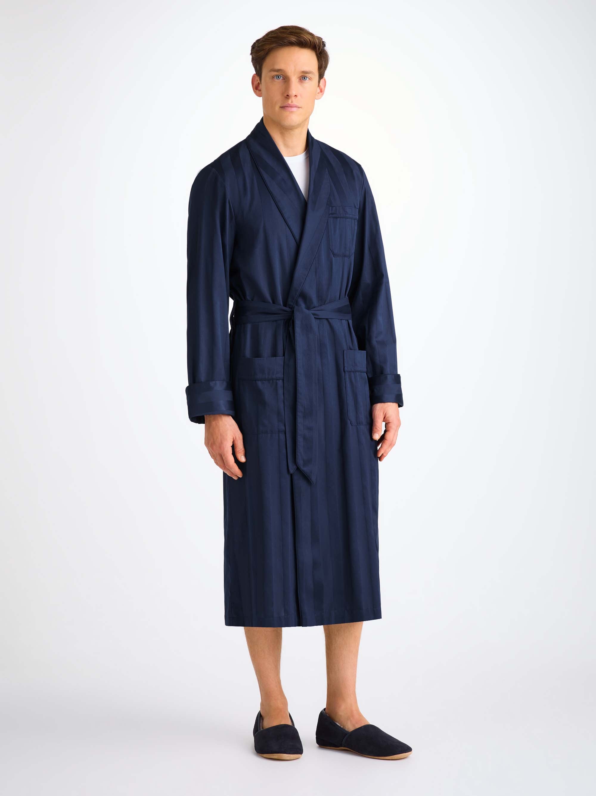 Men's Dressing Gown Lingfield Cotton Navy