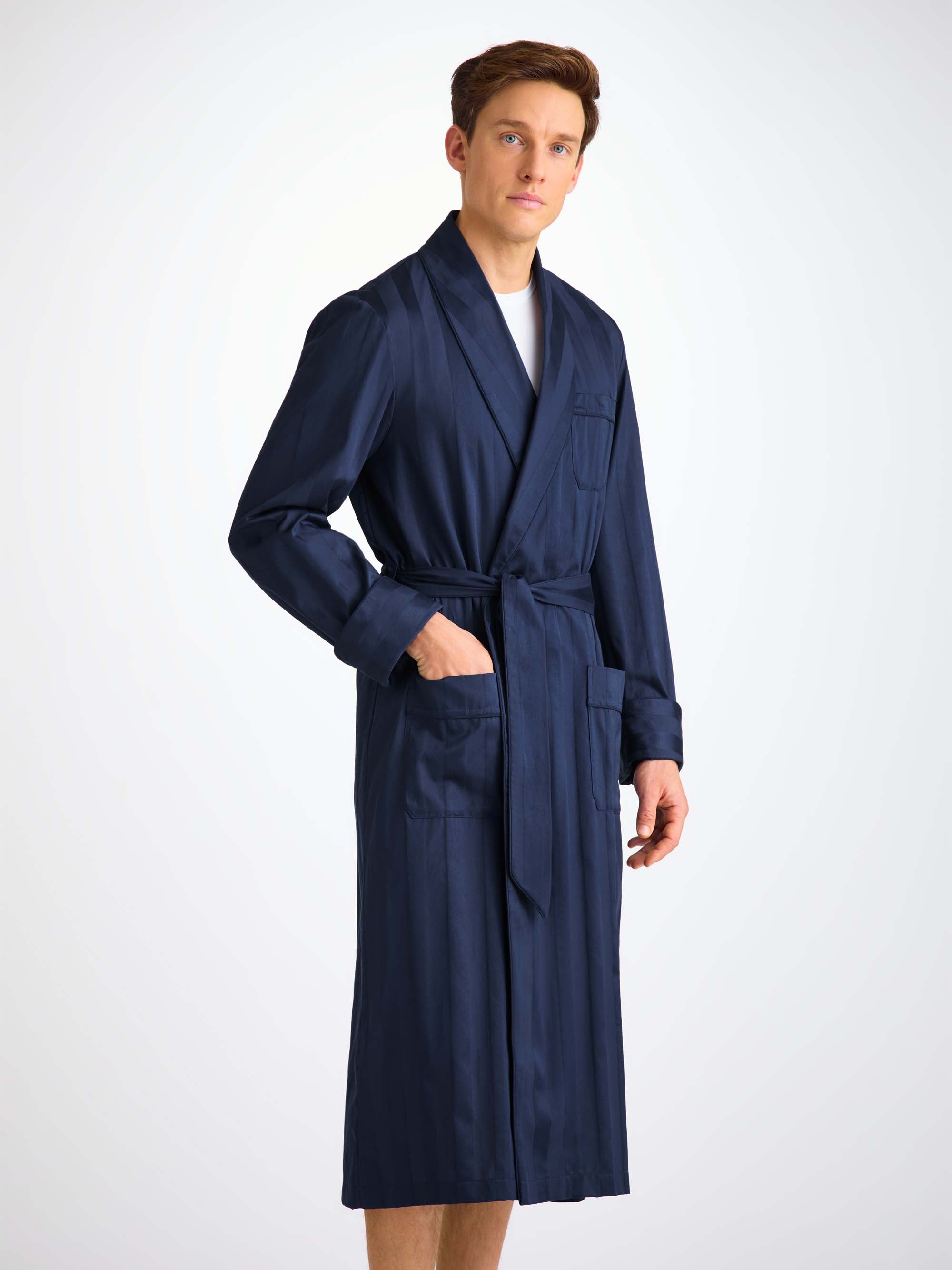 Men's Dressing Gown Lingfield Cotton Navy