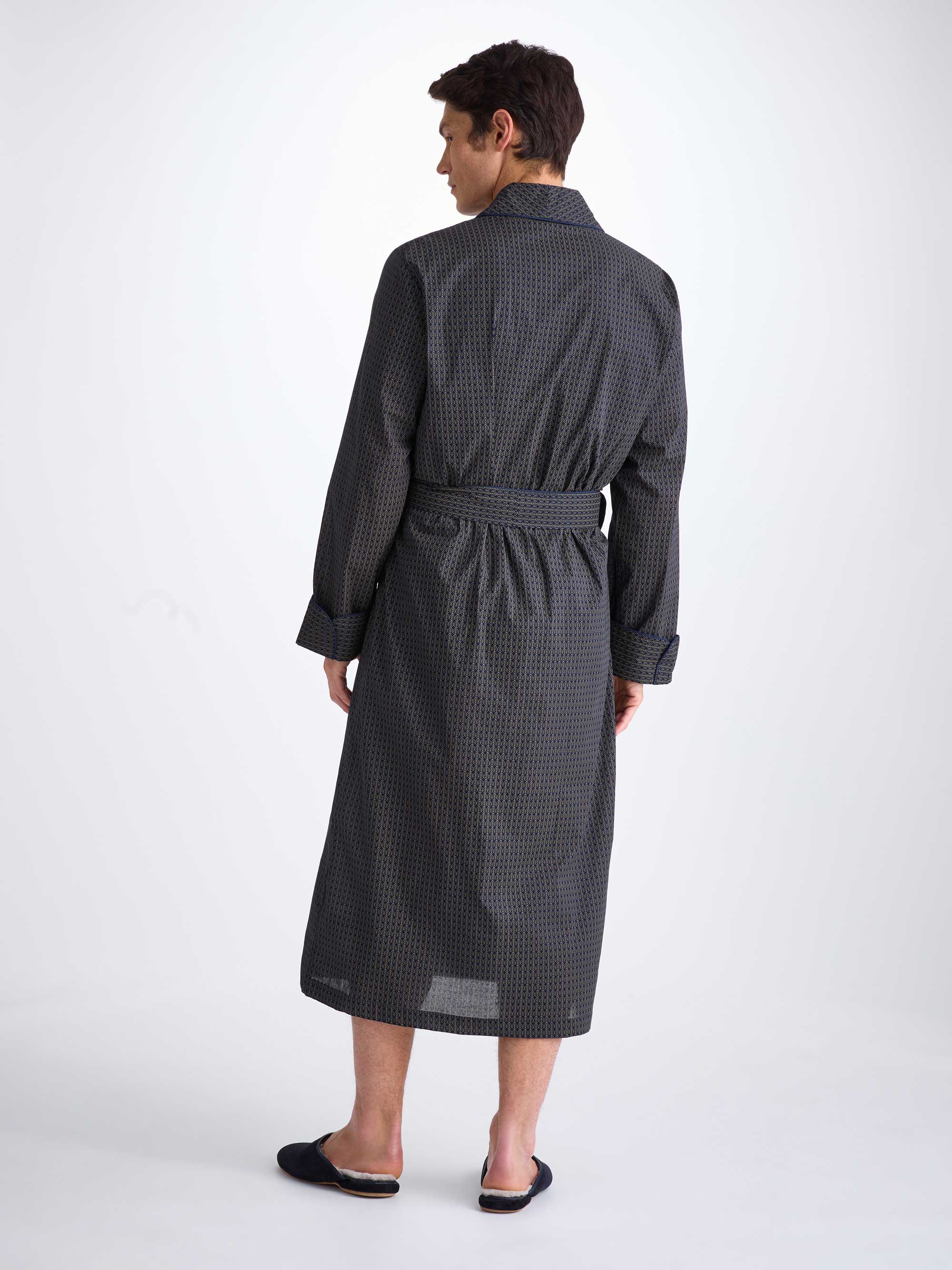 Men's Dressing Gown Cotton Batiste Navy Jungle Leaf Print