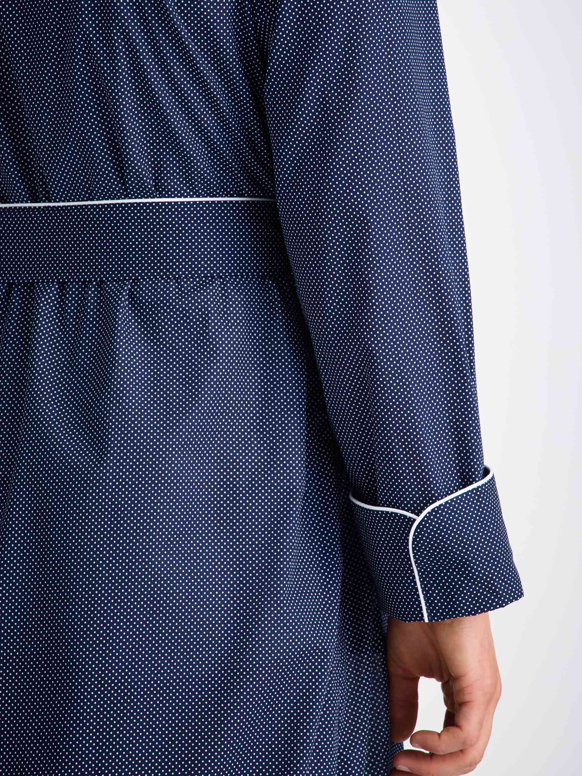 Men's Dressing Gown Cotton Batiste Navy Pin Dot Print