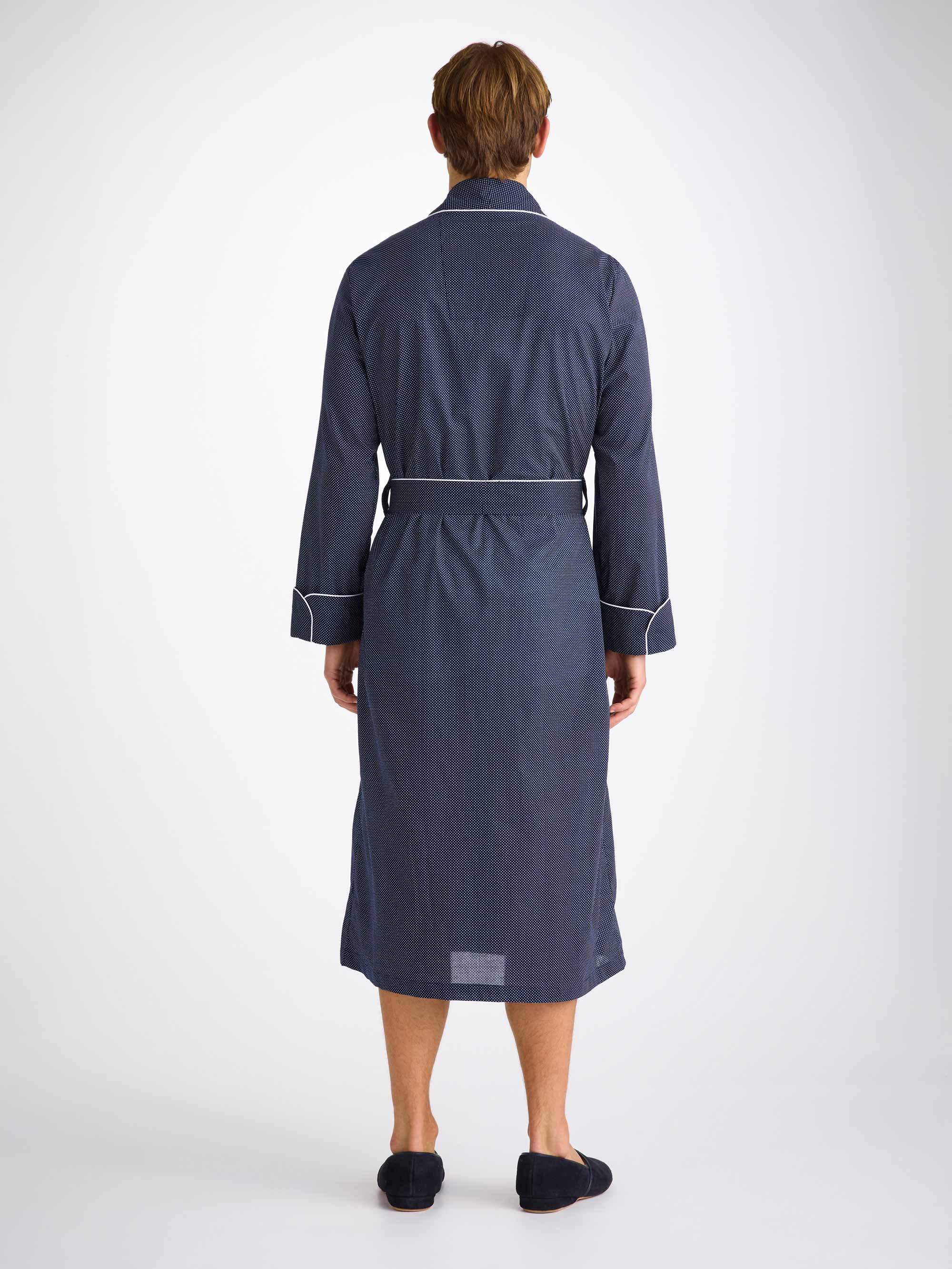 Men's Dressing Gown Cotton Batiste Navy Pin Dot Print