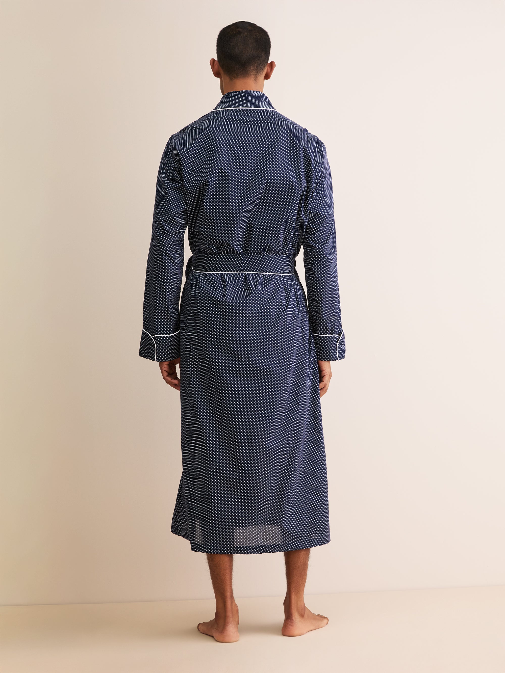 Men's Robe Cotton Batiste Navy Pin Dot Print