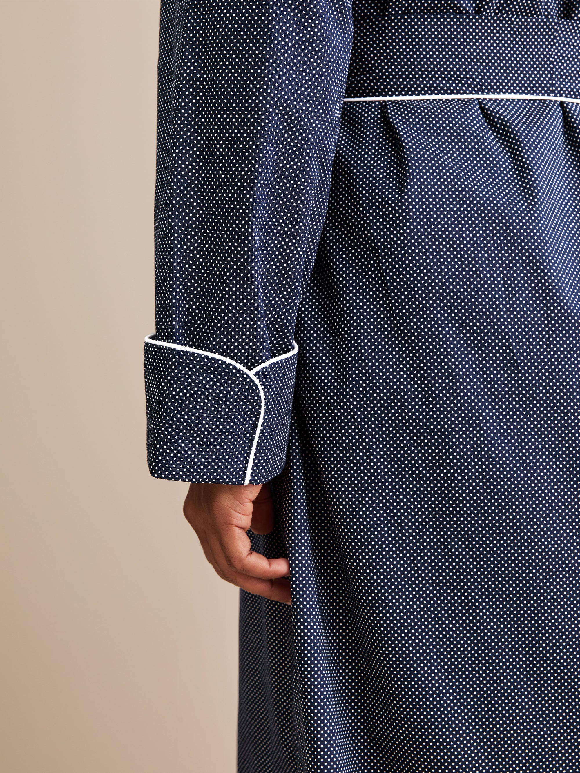 Men's Robe Cotton Batiste Navy Pin Dot Print
