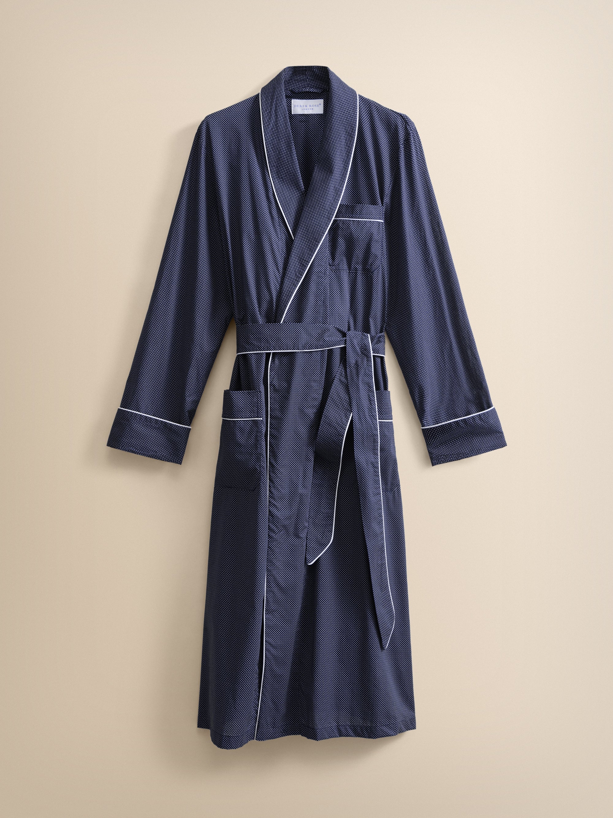 Plaza Cotton Batiste Dressing Gown Navy Blue Pin Dot