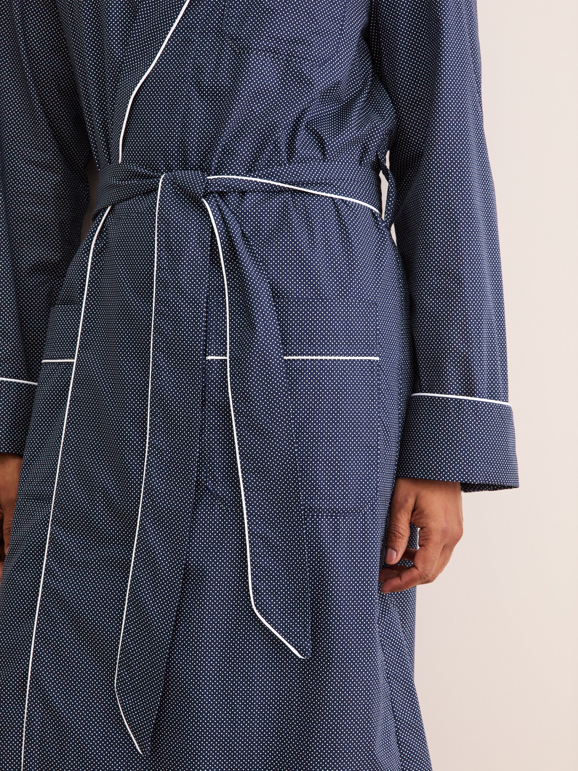 Men's Robe Cotton Batiste Navy Pin Dot Print