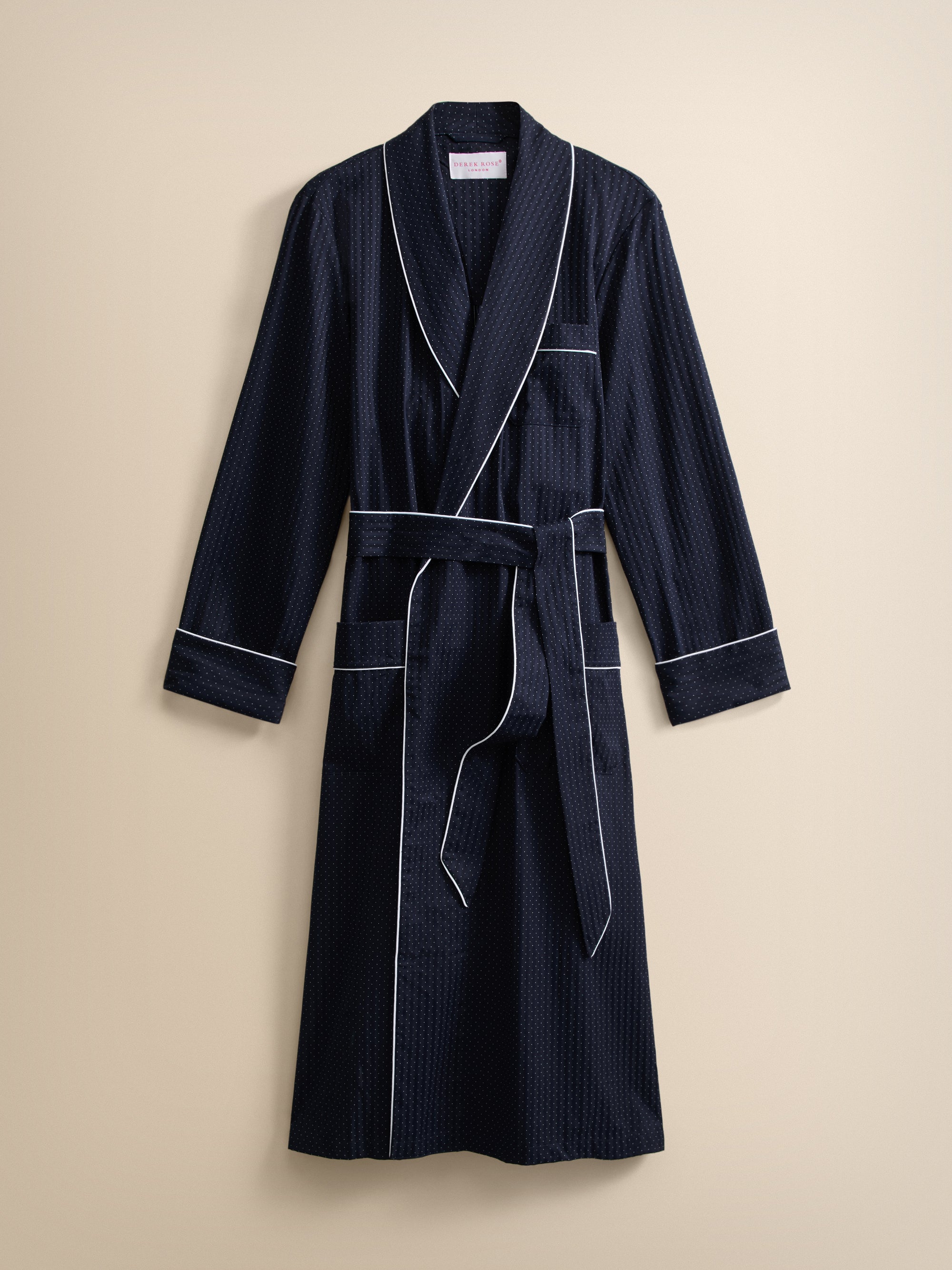 Royal Cotton Dressing Gown Navy Blue Polka Dot