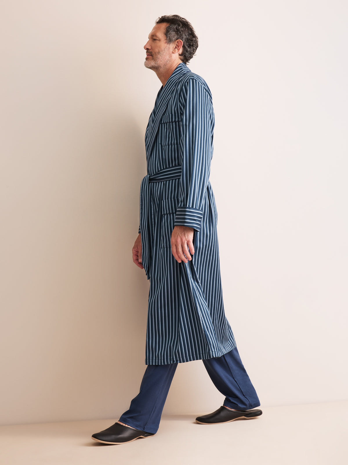 Wellington Cotton Dressing Gown Blue Stripe