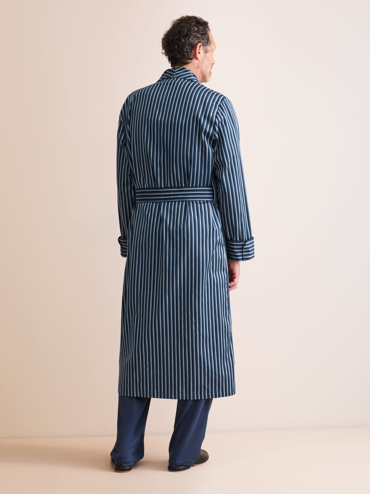 Wellington Cotton Dressing Gown Blue Stripe
